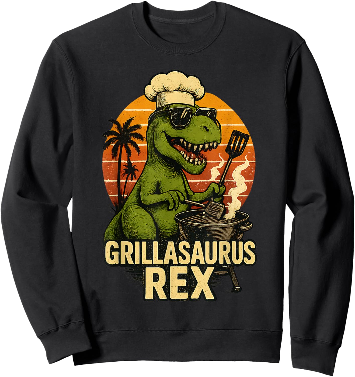 Funny Grilling Dinosaur Grillasaurus T-Rex BBQ Dad Joke Sweatshirt - Sweatshirt | Black