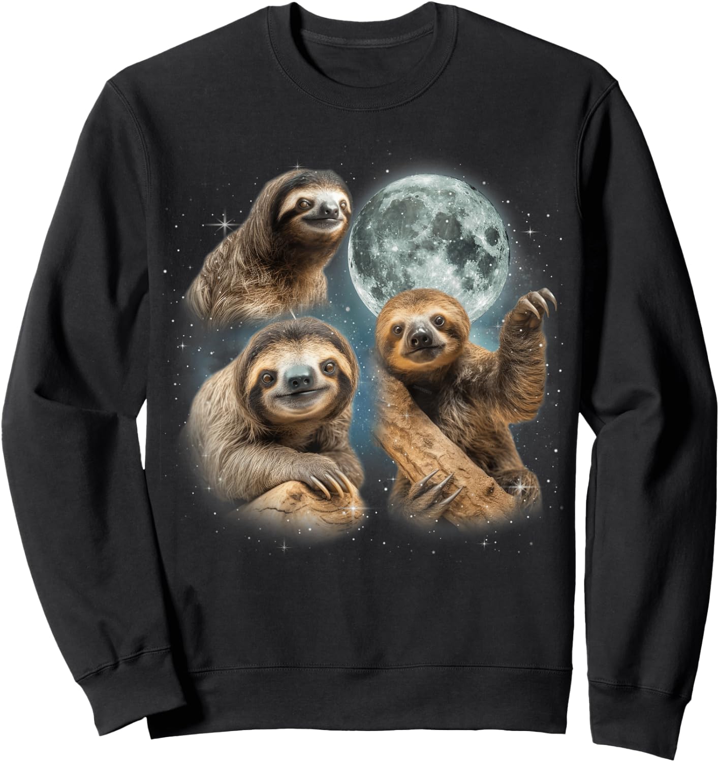 Sloth Shirt | 3 Sloth Howling At Moon Funny Weird Cursed Sweatshirt - Sweatshirt | Black
