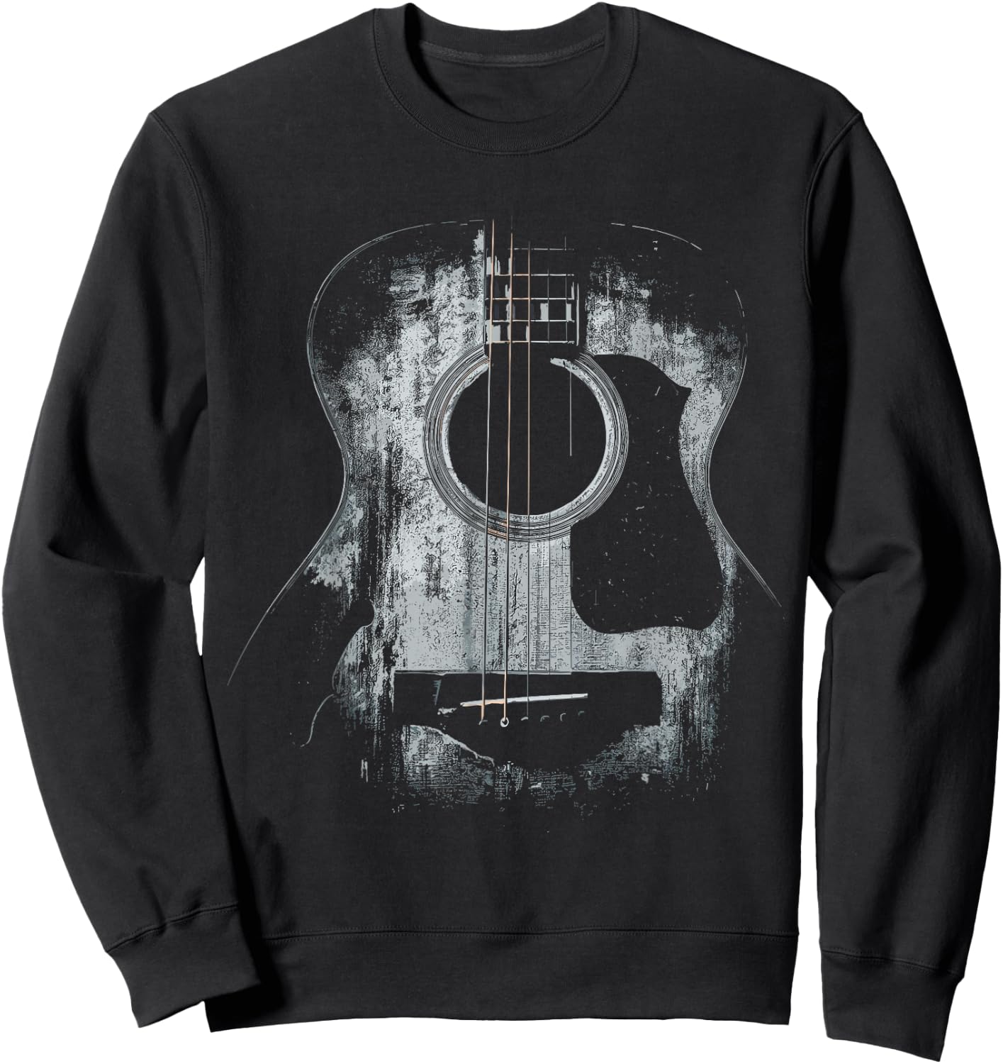 Distressed Acoustic Guitar Player Rock & Roll Sweatshirt - Sweatshirt | Black