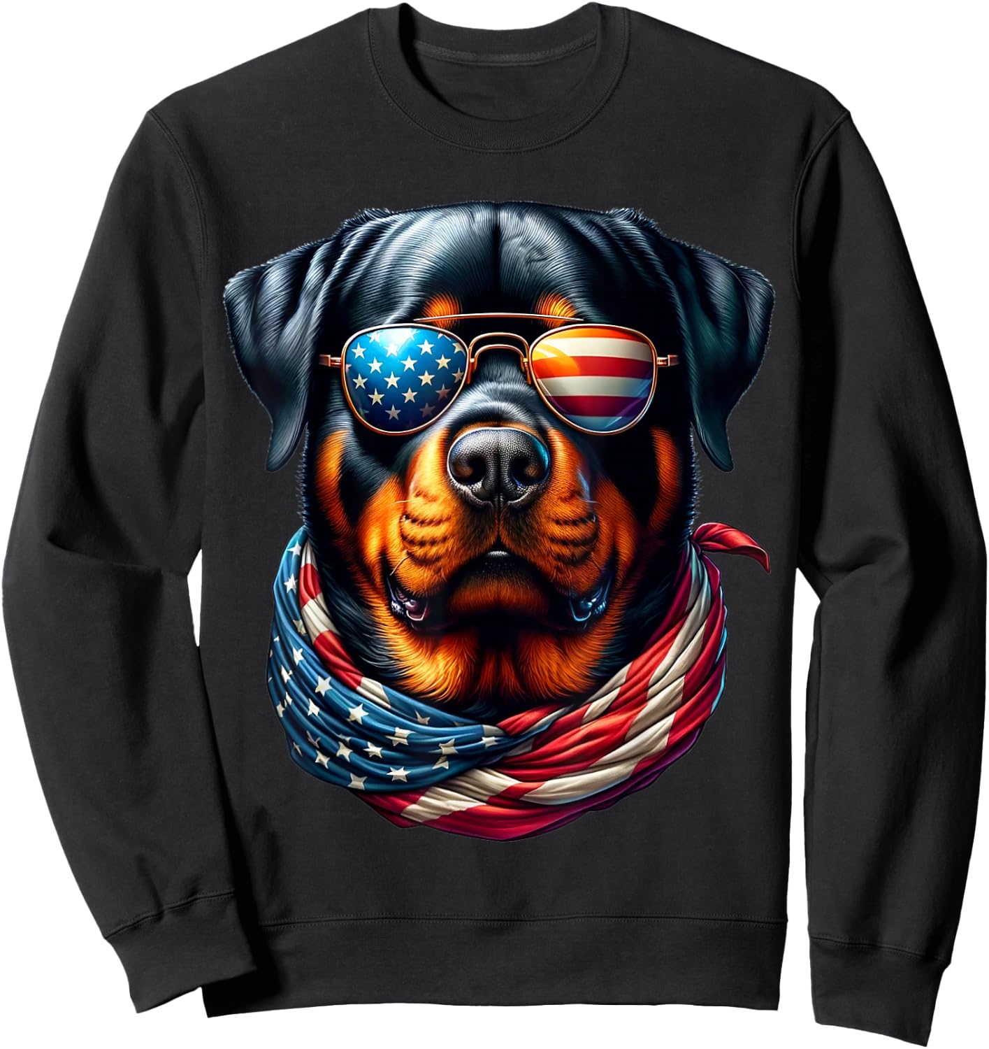 Rottweiler USA Flag Sunglasses Patriotic Dog 4th of July Sweatshirt - Sweatshirt | Black