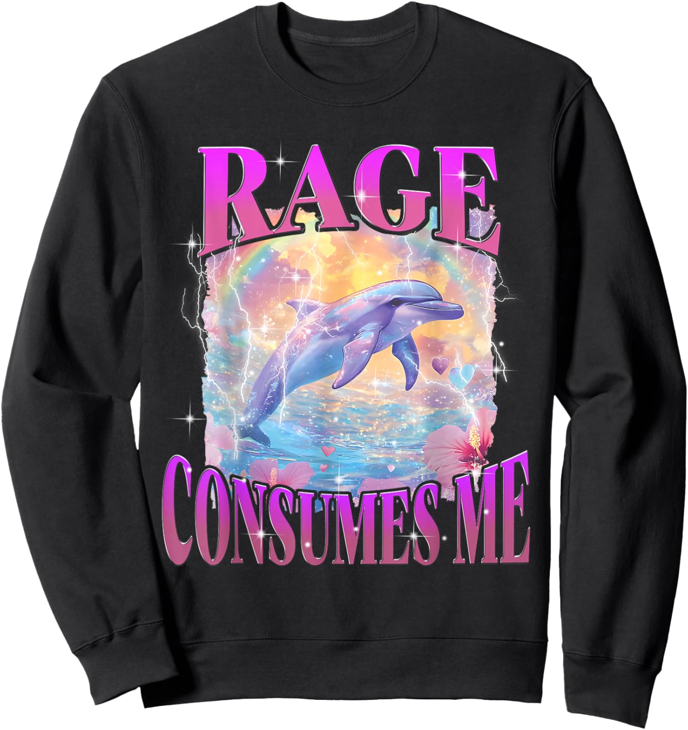 Rage Consumes Me Funny Meme Silly Dolphin Rainbow Sweatshirt - Sweatshirt | Black