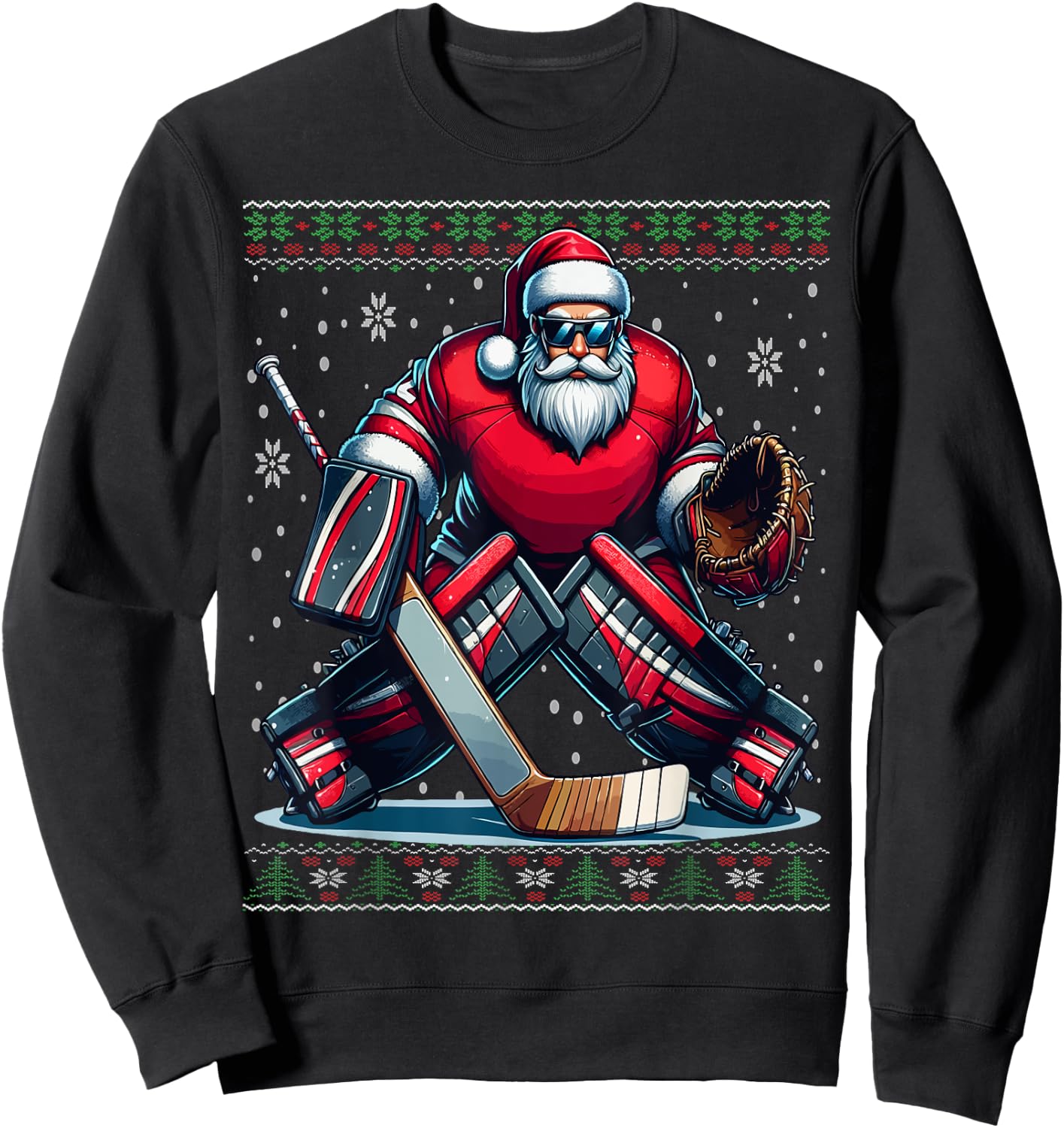 Christmas Santa Hockey Goalie Ugly Christmas Sweater Sweatshirt - Sweatshirt | Black