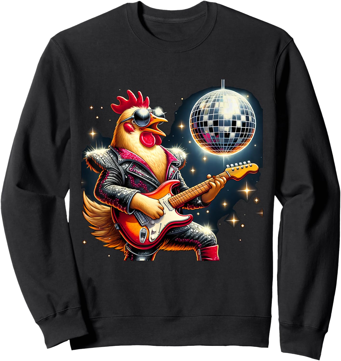 Disco Ball Guitar Chicken Sweatshirt - Sweatshirt | Black