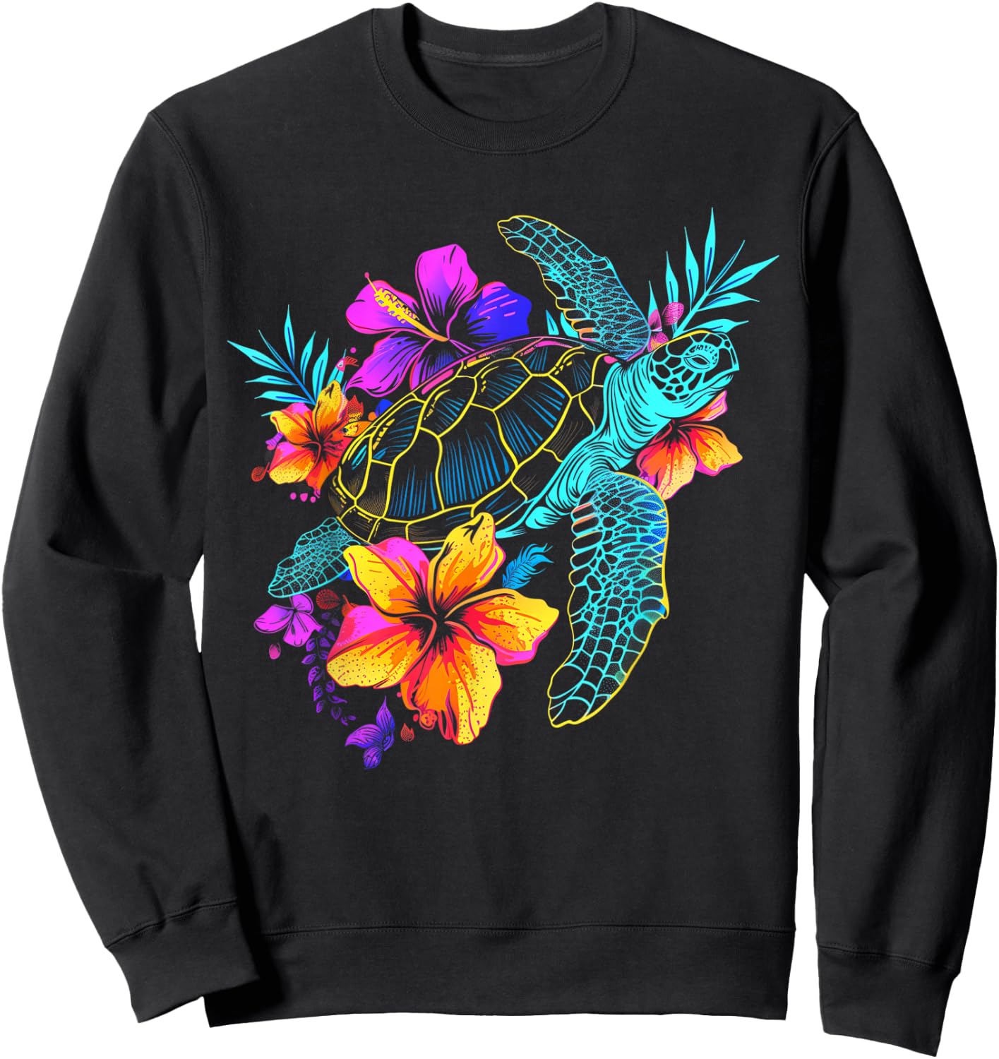 Sea Turtle Hawaiian Flowers Hawaii Diver Sweatshirt - Sweatshirt | Black