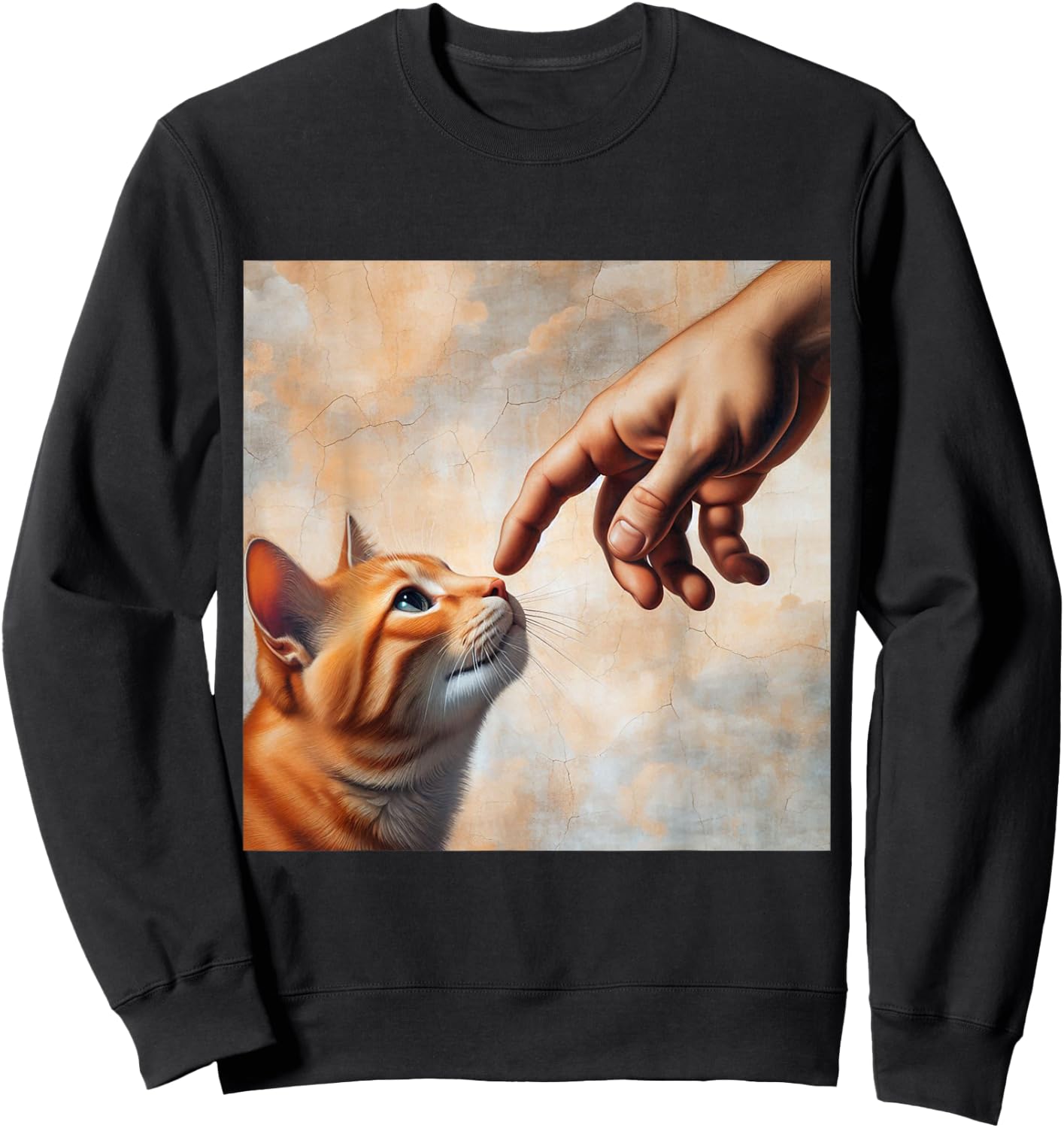 Funny Cat Art Michelangelo Parody Art for Cat Lovers Sweatshirt - Sweatshirt | Black