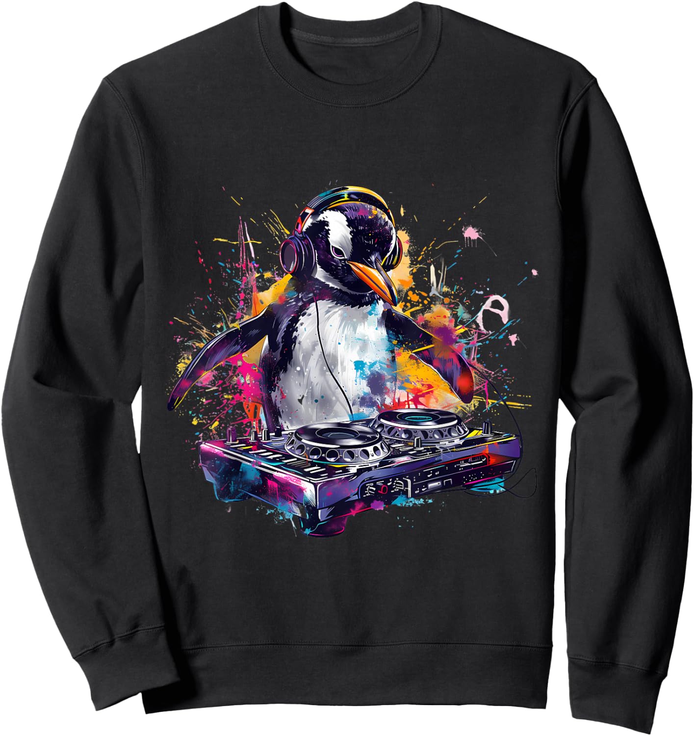 Penguin Music DJ House Music Artwork Turntable DJ Penguin Sweatshirt - Sweatshirt | Black