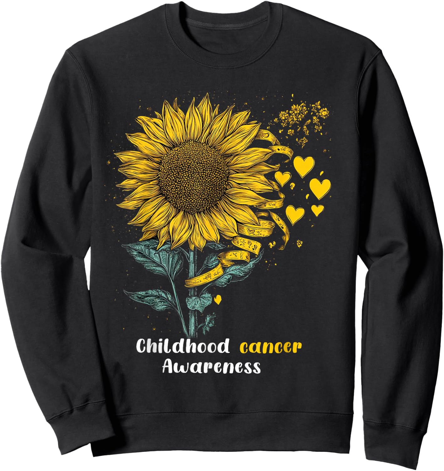 Childhood Cancer Awareness Yellow Sunflower Ribbon gifts Sweatshirt - Sweatshirt | Black