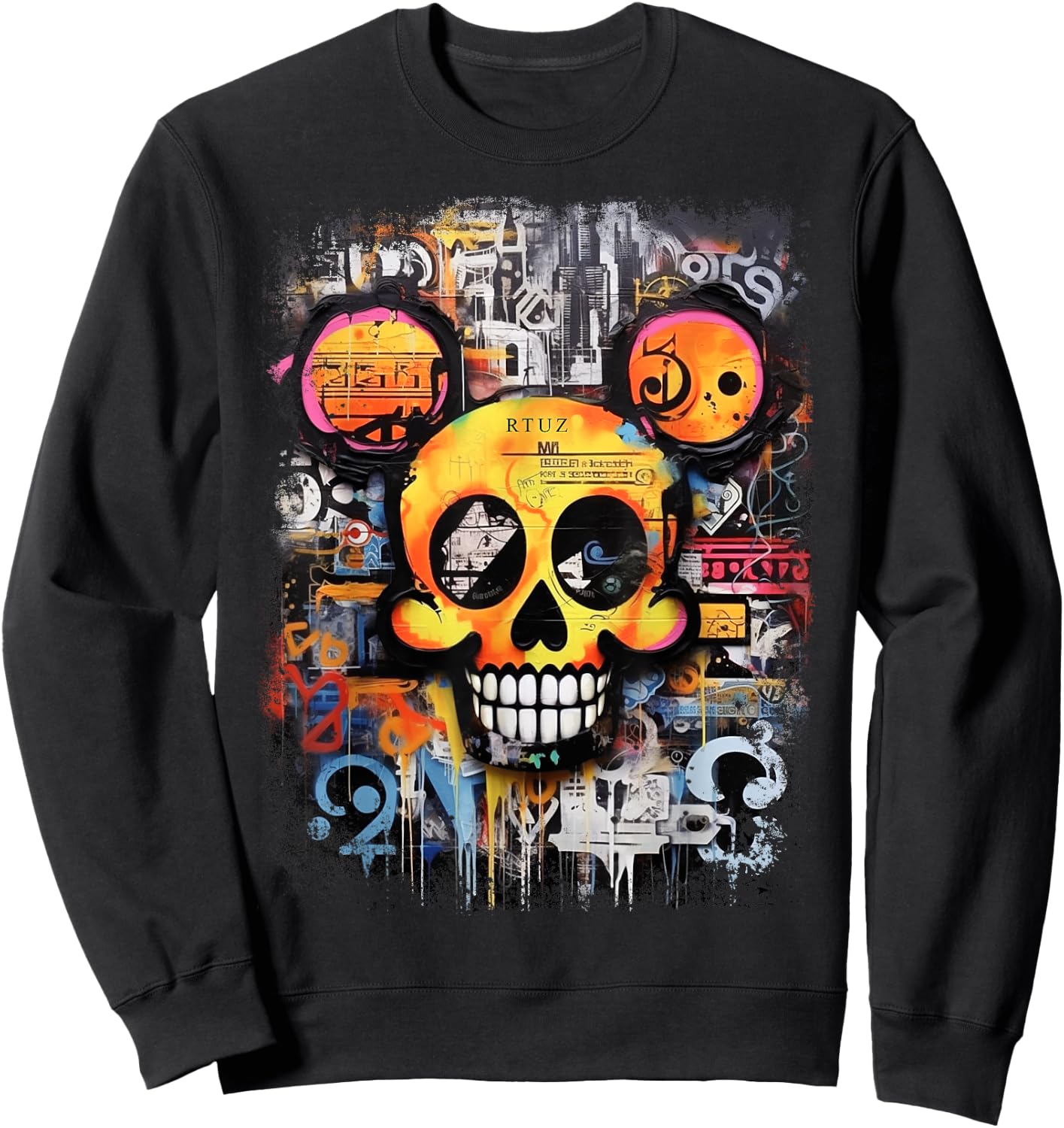 Mouse Skull Vintage Graffiti Biker Rocker Horror Skull Sweatshirt - Sweatshirt | Black
