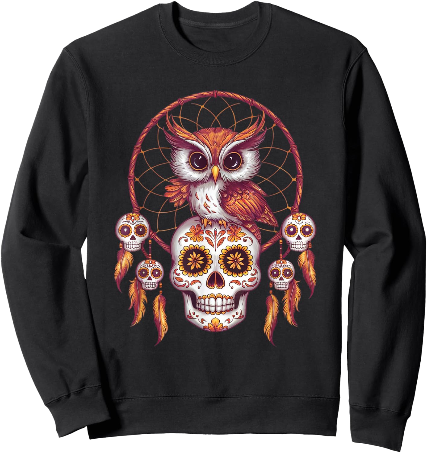 Sugar Skull Owl Day of Dead Halloween Dia De Muertos Sweatshirt - Sweatshirt | Black