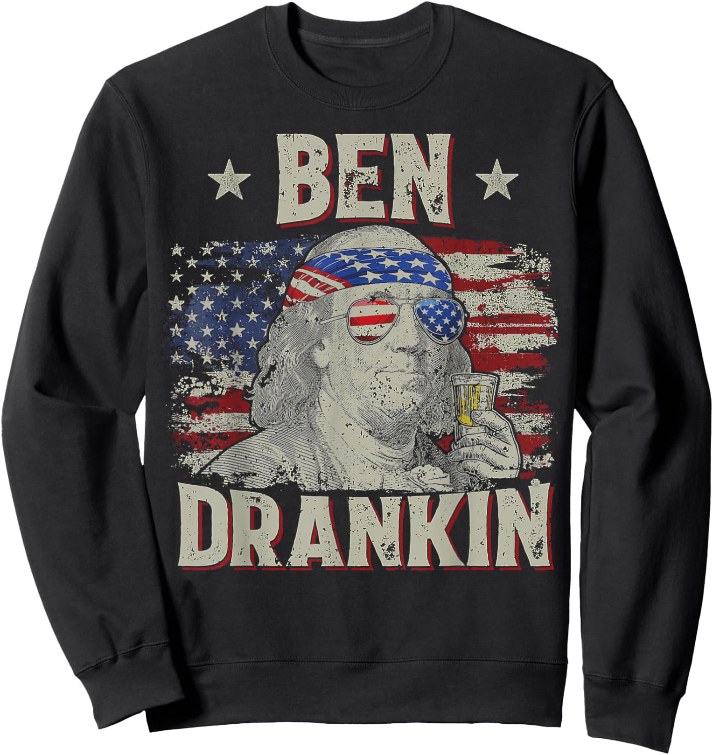 Ben Funny Drankin 4th Of July USA Flag Drinking Sweatshirt - Sweatshirt | Black