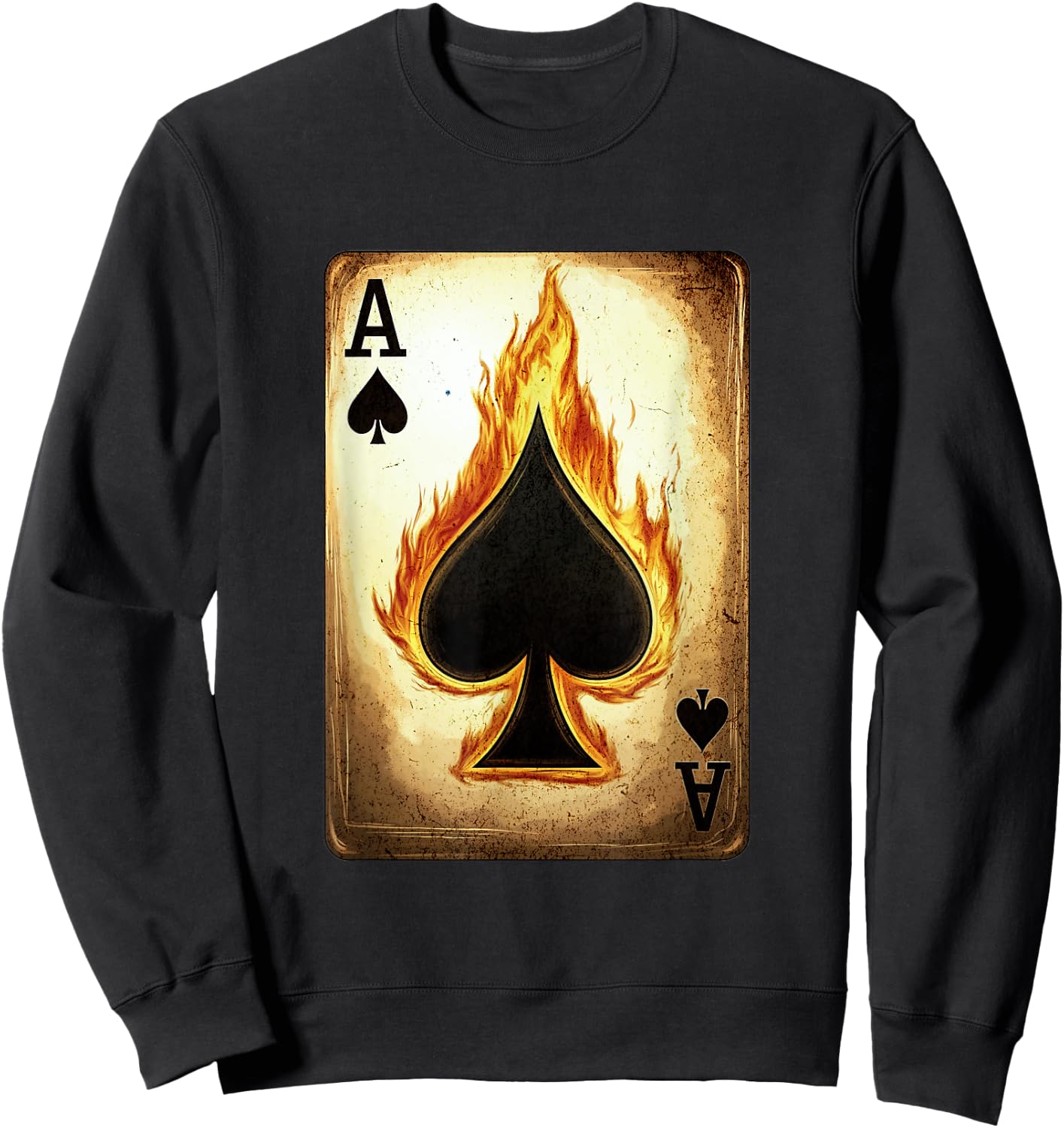 Ace Of Spades With The Spade On Fire - Playing Card Sweatshirt - Sweatshirt | Black