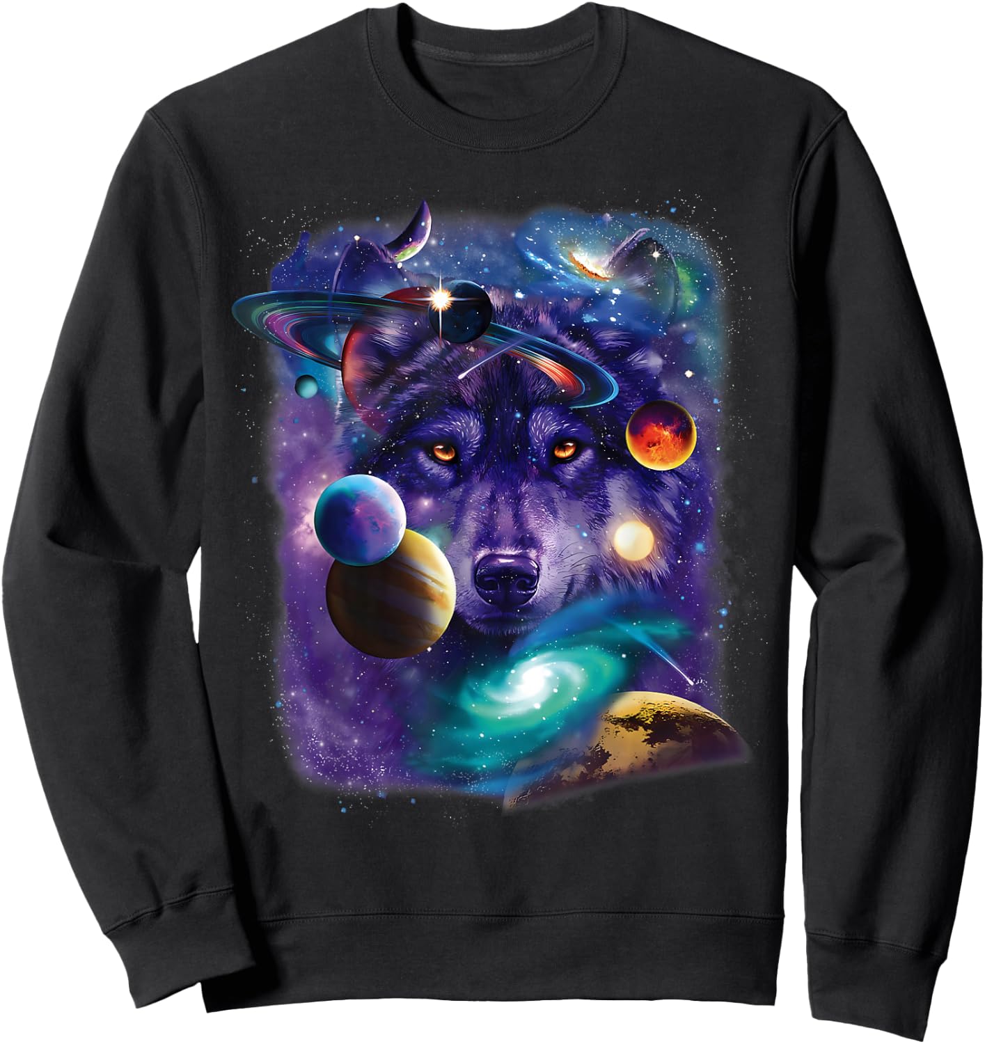 Wolf Space Galaxy Stars Moon Wolves Space Astrology Mountain Sweatshirt - Sweatshirt | Black