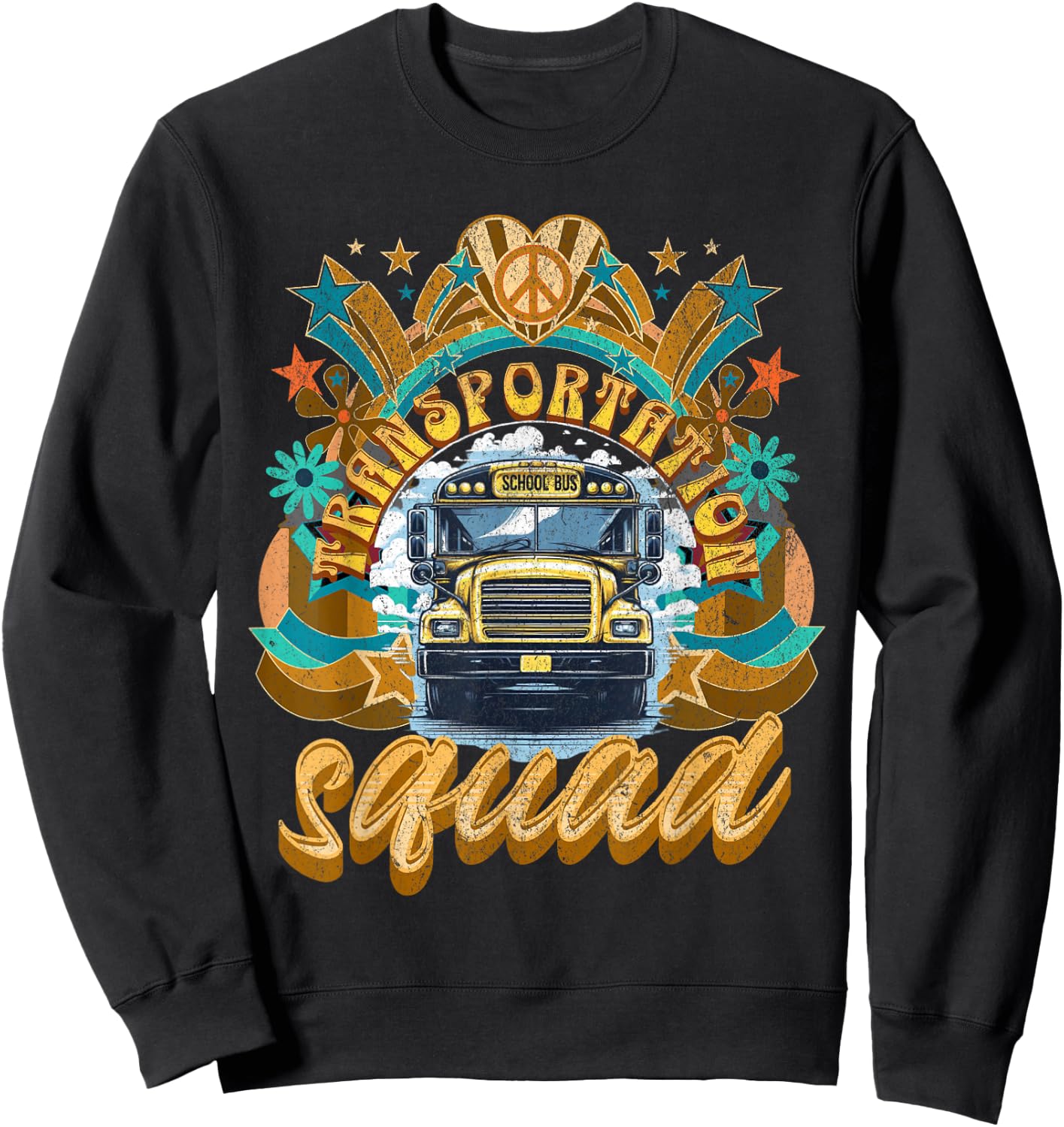 Transportation Squad Retro Bus Aide Back to School Matching Sweatshirt - Sweatshirt | Black