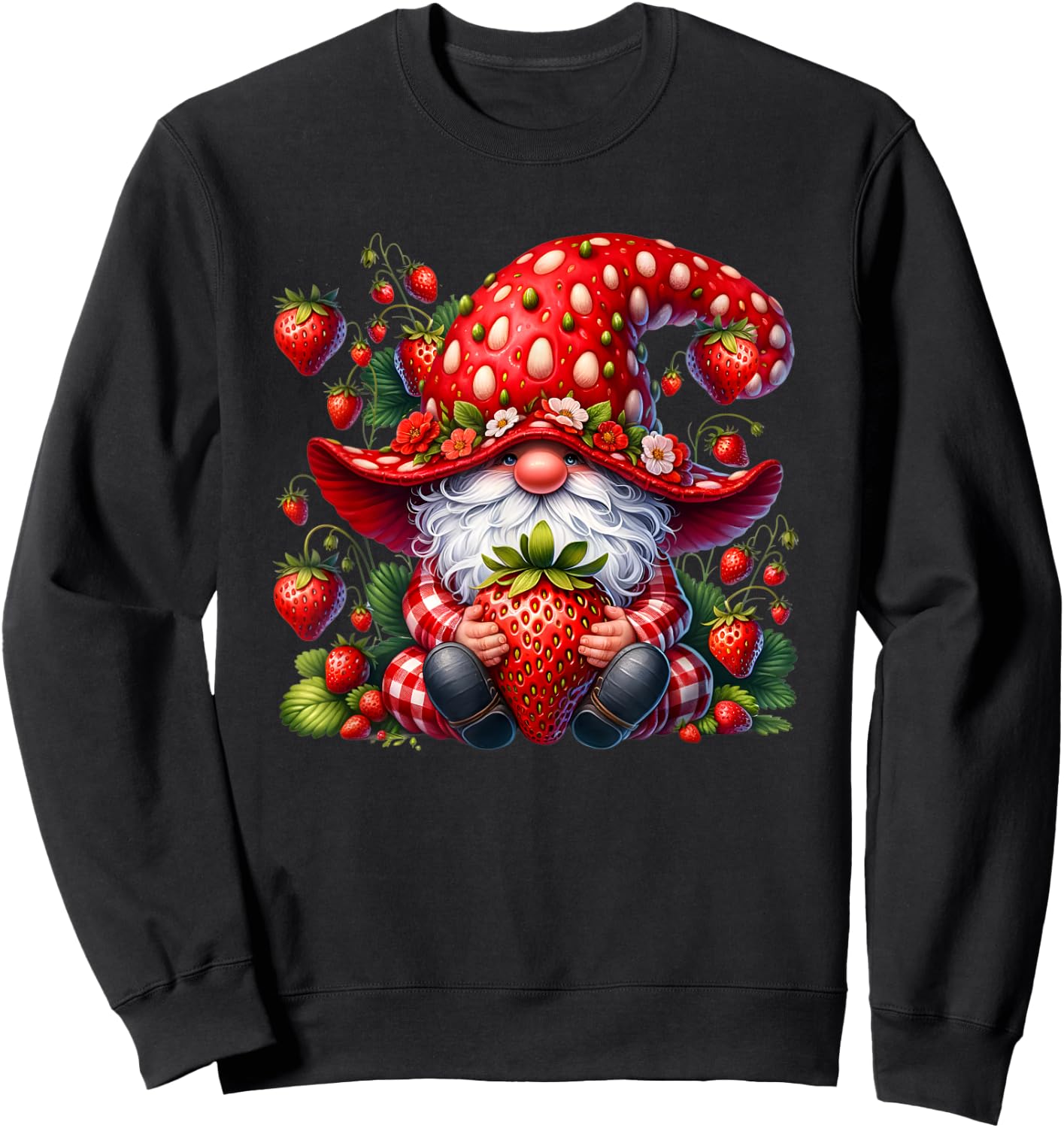 Cute Summer Gnome Dad Graphic And Men Strawberry Sweatshirt - Sweatshirt | Black