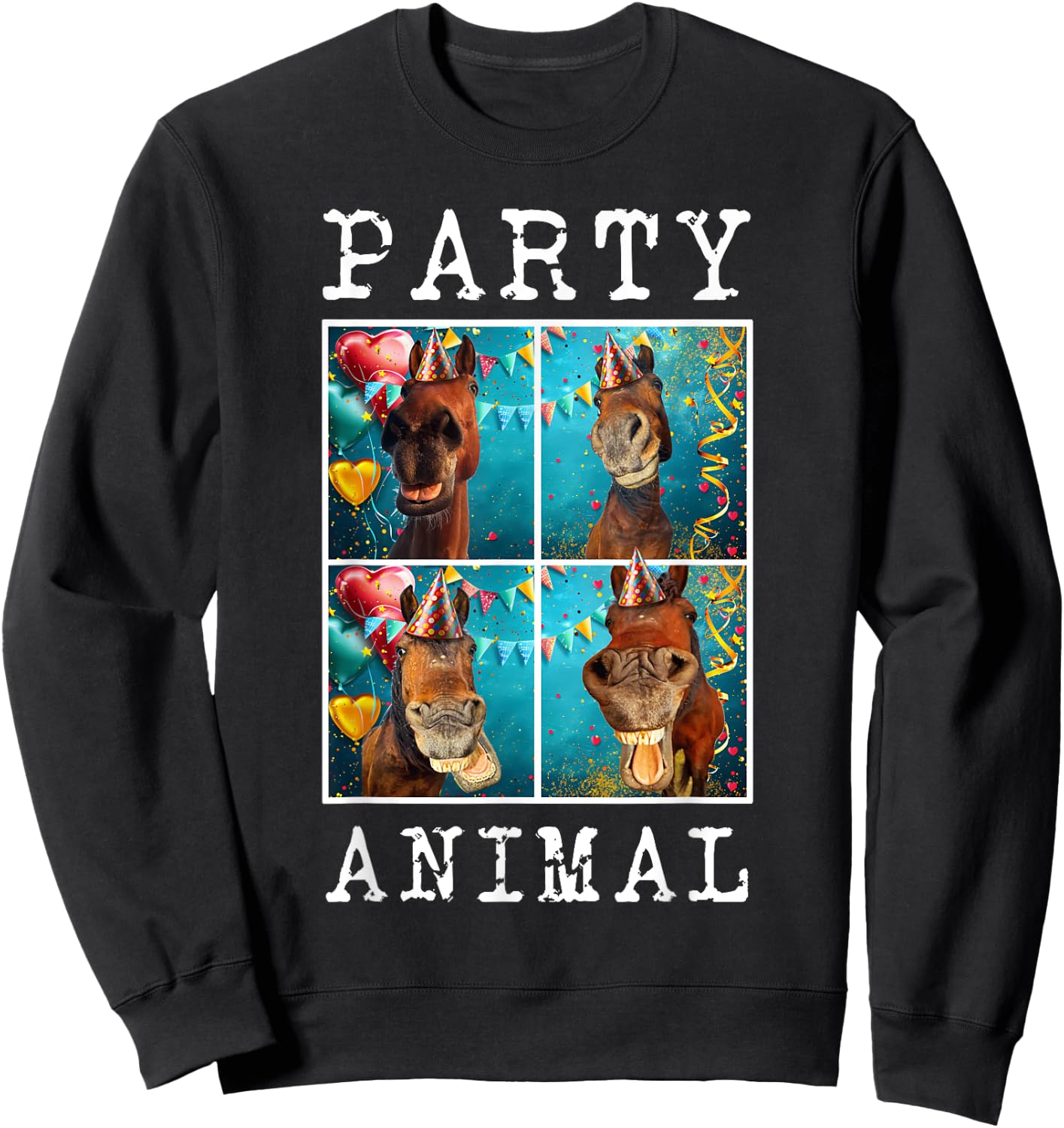Horses Face Colorful Farm Animal Party Hat Horse Farming Sweatshirt - Sweatshirt | Black