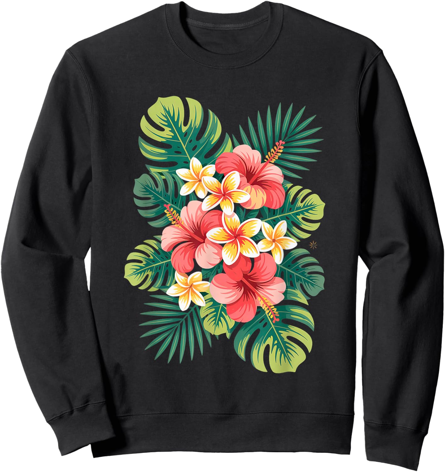 Tropical Flower Cluster Hibiscus and Plumeria Summer Design Sweatshirt - Sweatshirt | Black