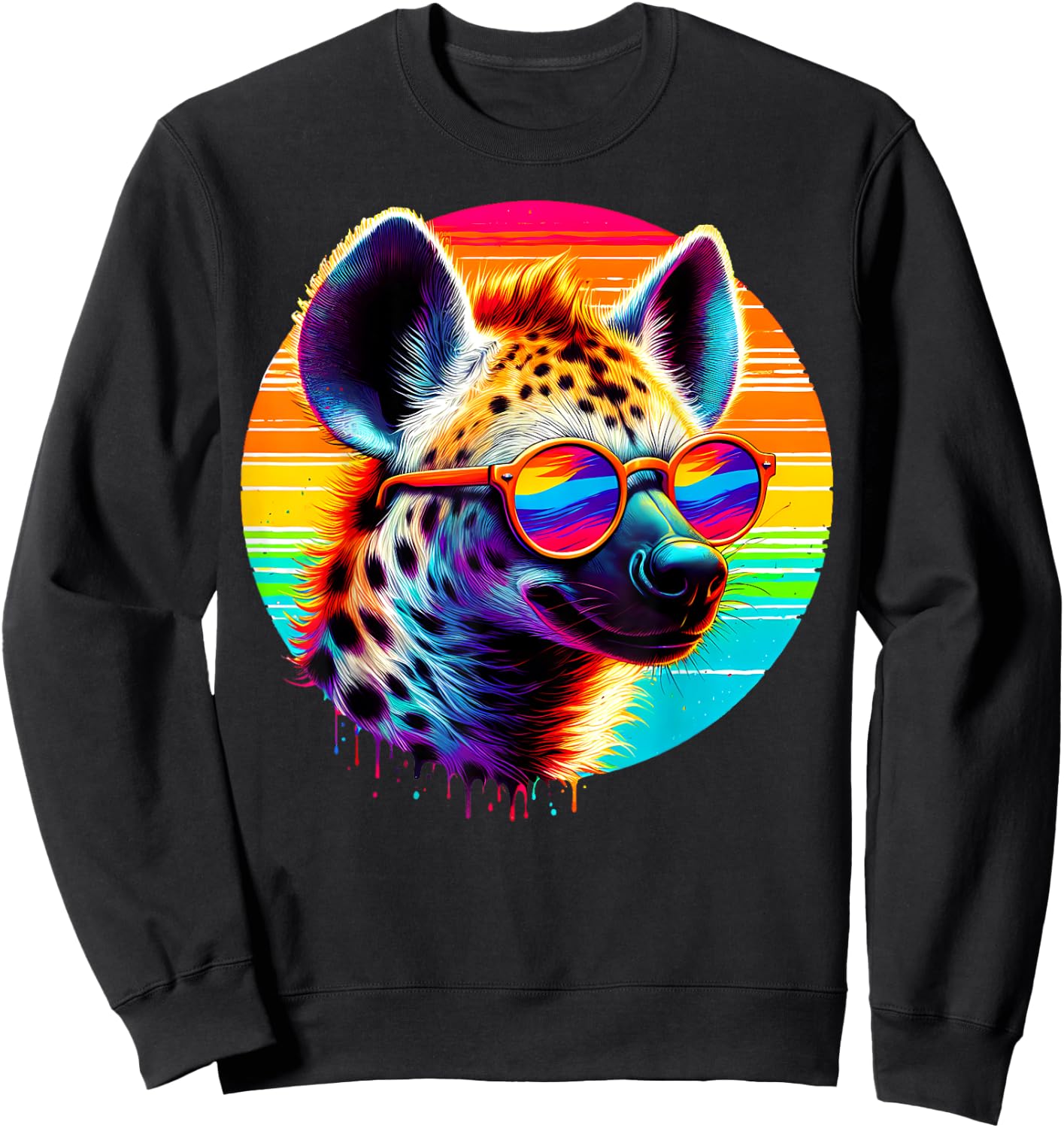 Cool Tie Dye Sunglasses Hyena Graphic Illustration Art Sweatshirt - Sweatshirt | Black