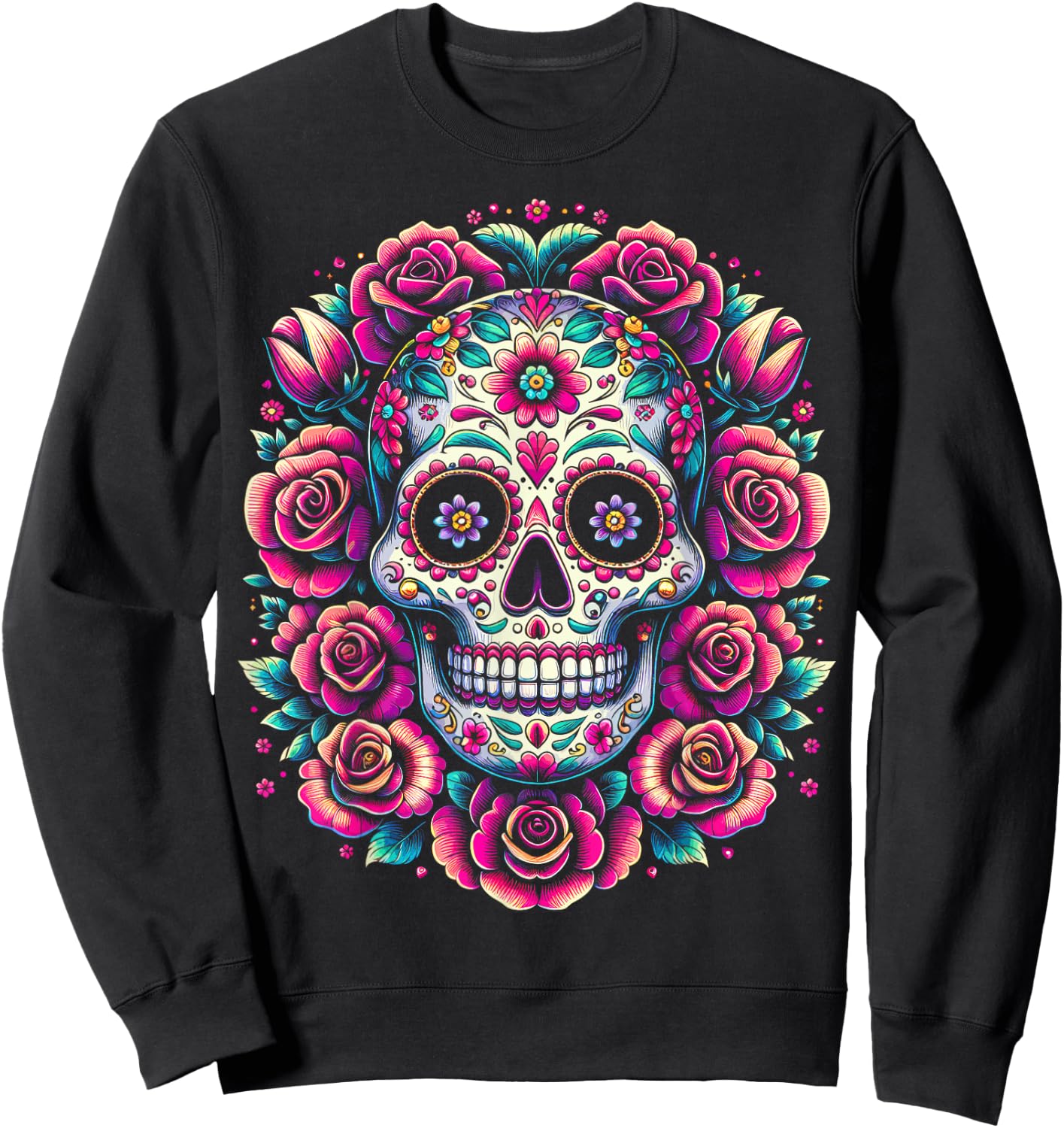 De Los Muertos Day of the Dead Sugar Skull Halloween Women Sweatshirt - Sweatshirt | Black