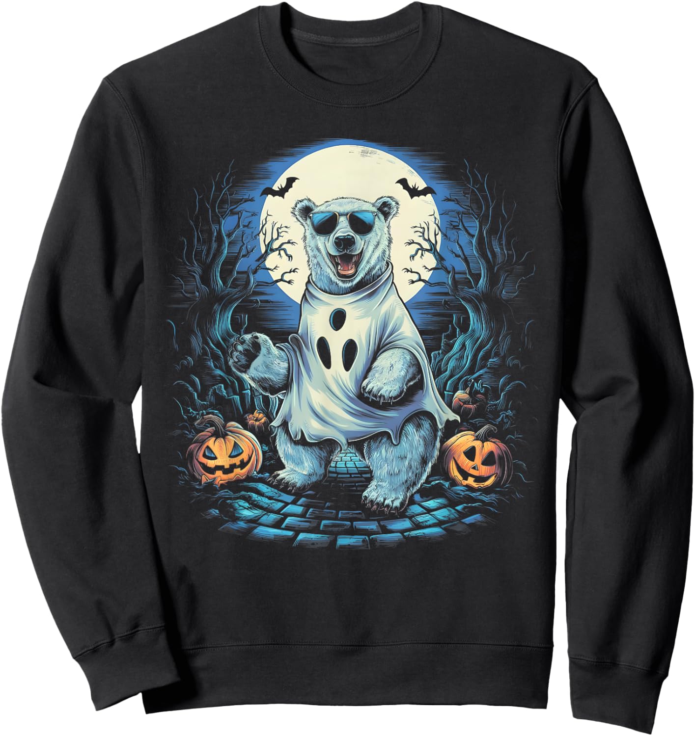 Cute Polar Bear Ghost Spooky Funny Halloween Costume Vintage Sweatshirt - Sweatshirt | Black