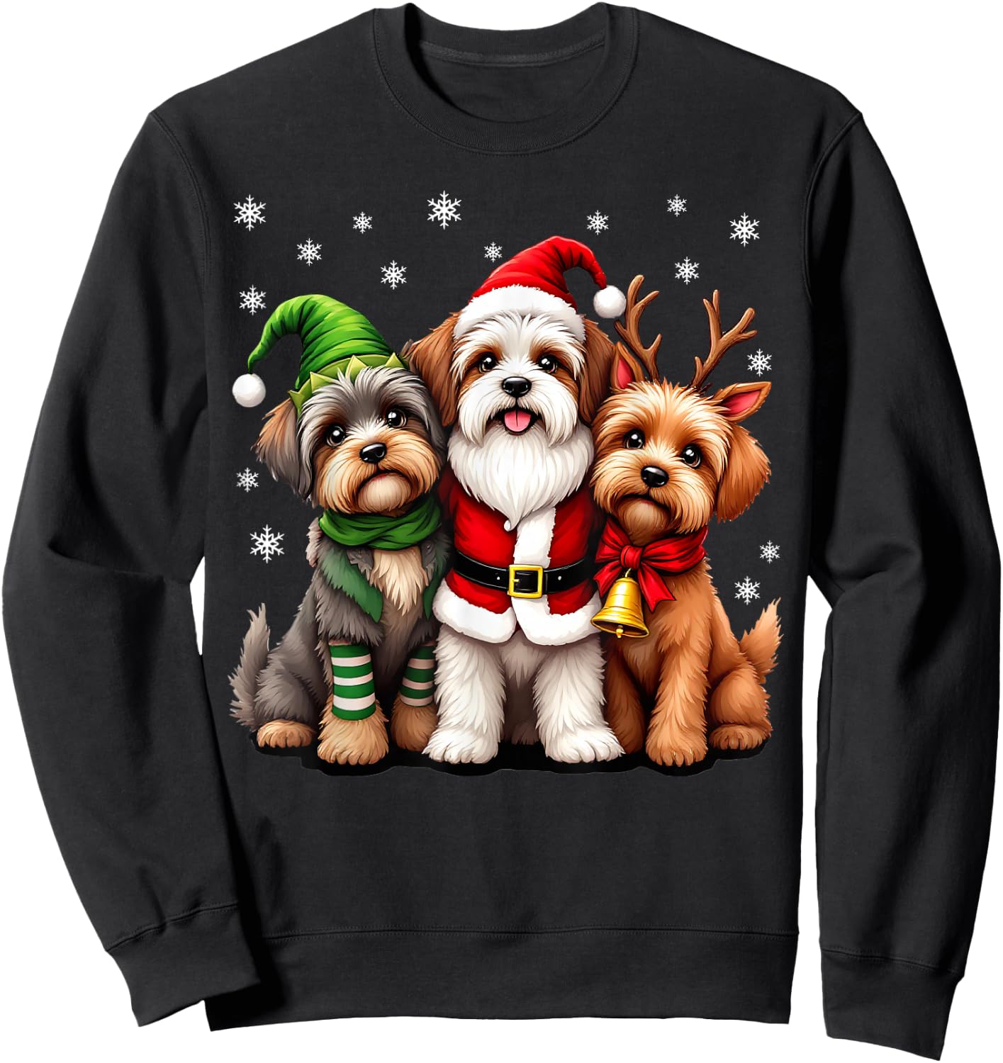 Havanese Christmas Dogs Funny Santa Reindeer Elf Holiday Sweatshirt - Sweatshirt | Black