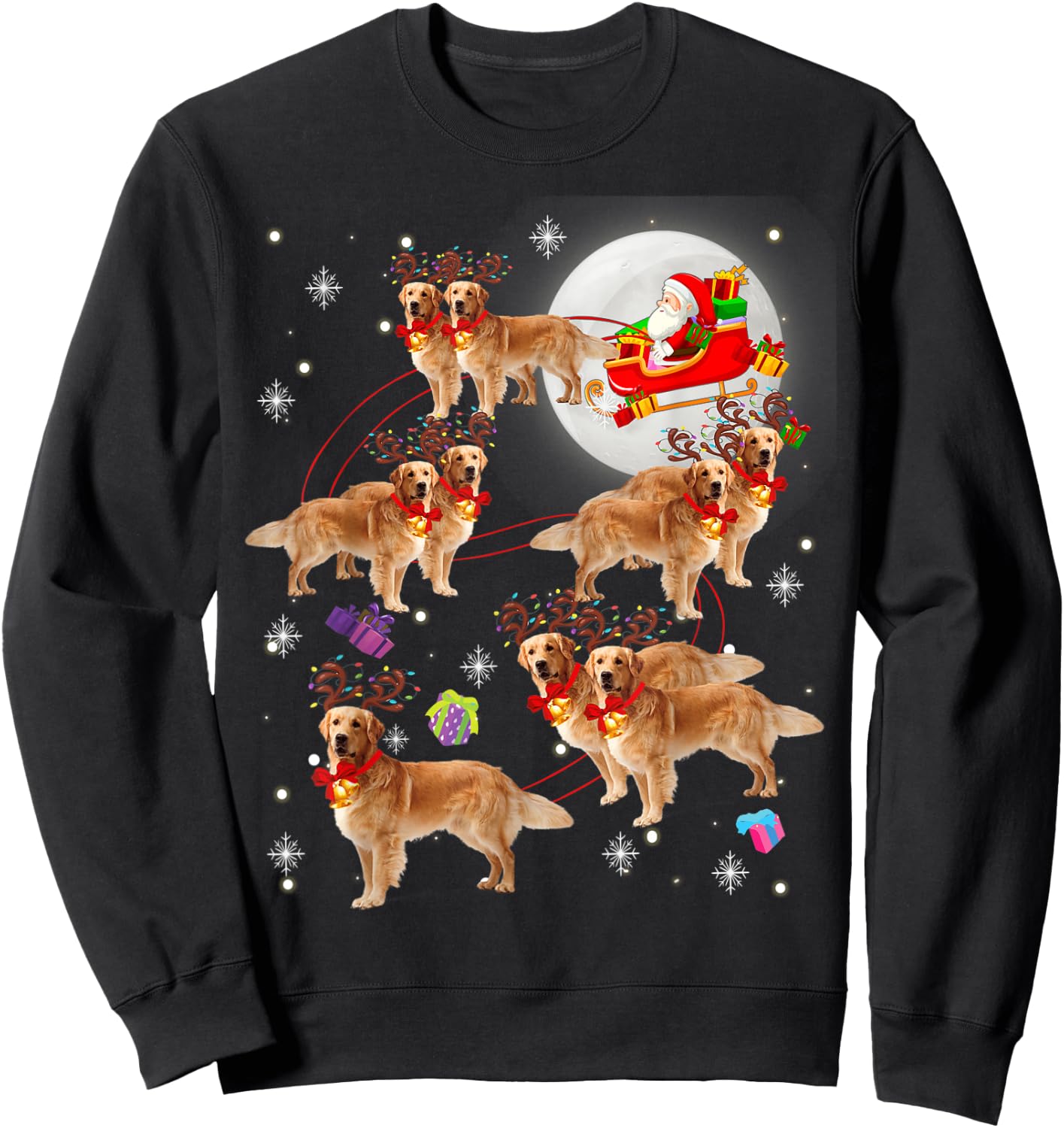 Christmas Santa Claus Riding Golden Retriever Xmas Pajamas Sweatshirt - Sweatshirt | Black
