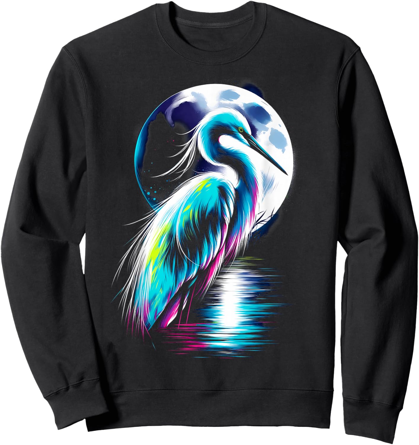 Colorful Egret Bird Spirit Animal Cool Illustration Sweatshirt - Sweatshirt | Black