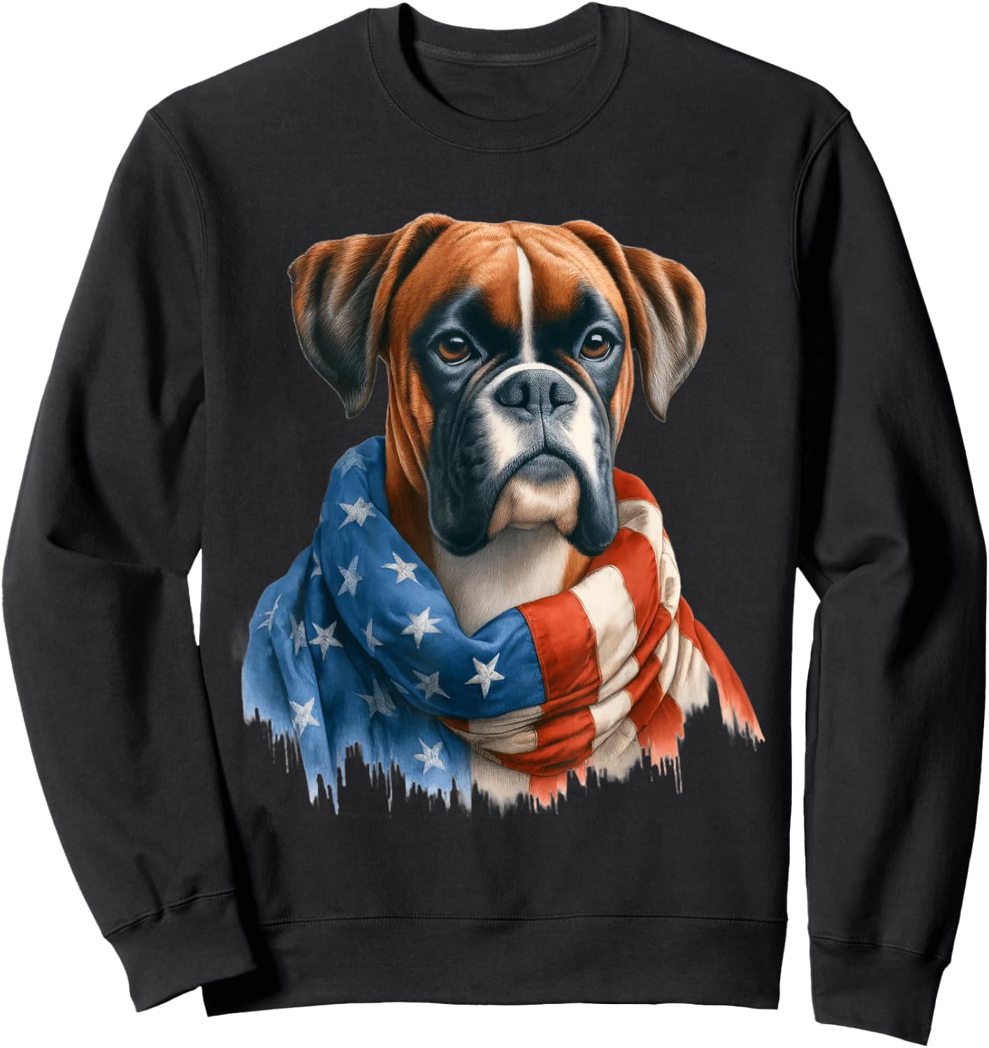 Boxer American Flag Patriotic Boxer Dog Lover 4th of July Sweatshirt - Sweatshirt | Black