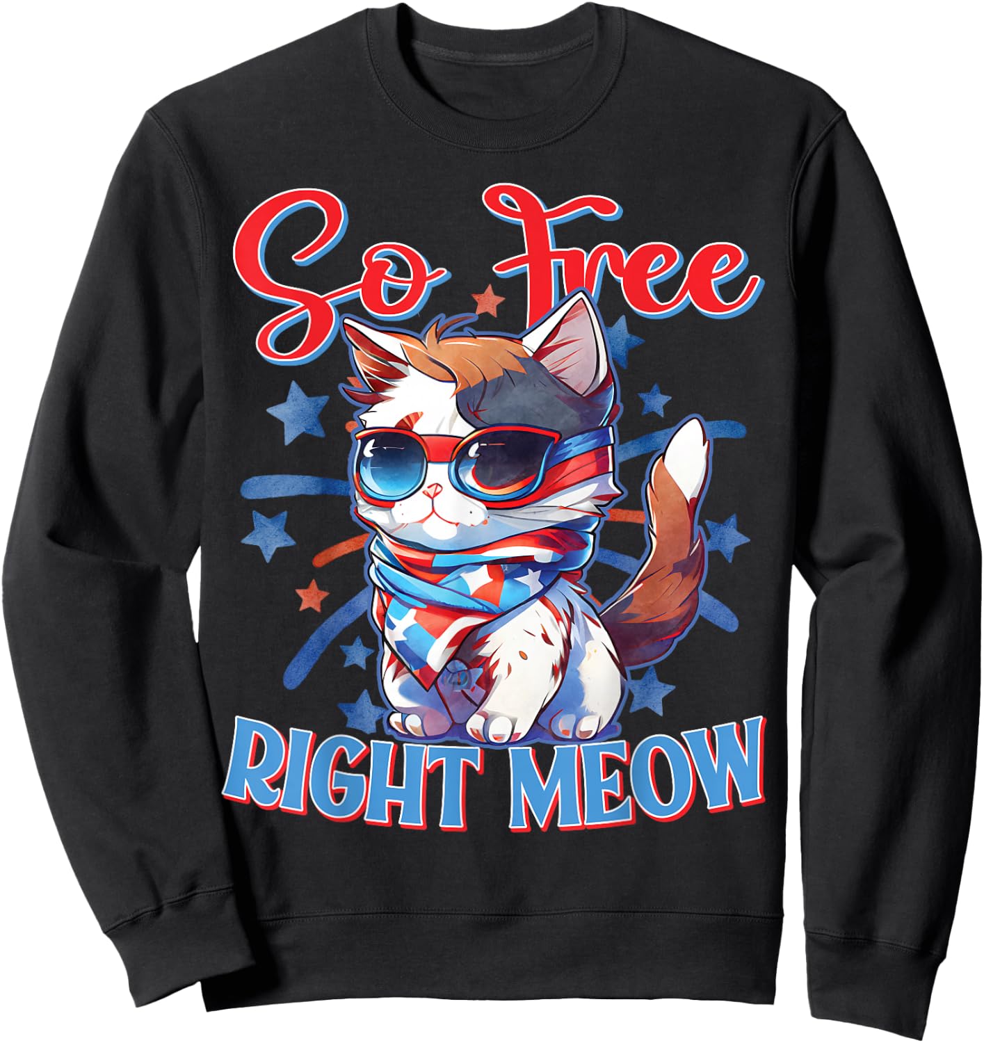 I'm So Free Right Meow Shirts Women Funny 4th of July Cat Sweatshirt - Sweatshirt | Black