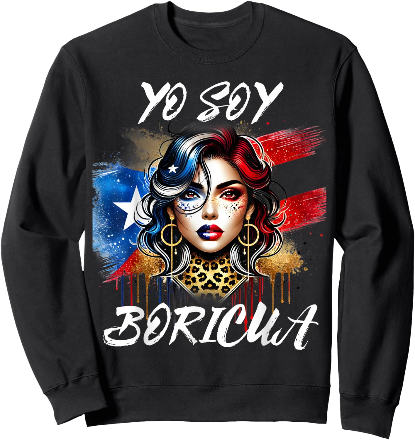 Puerto Rican Woman Yo Soy Boricua Puerto Rico Flag Hispanic Sweatshirt - Sweatshirt | Black