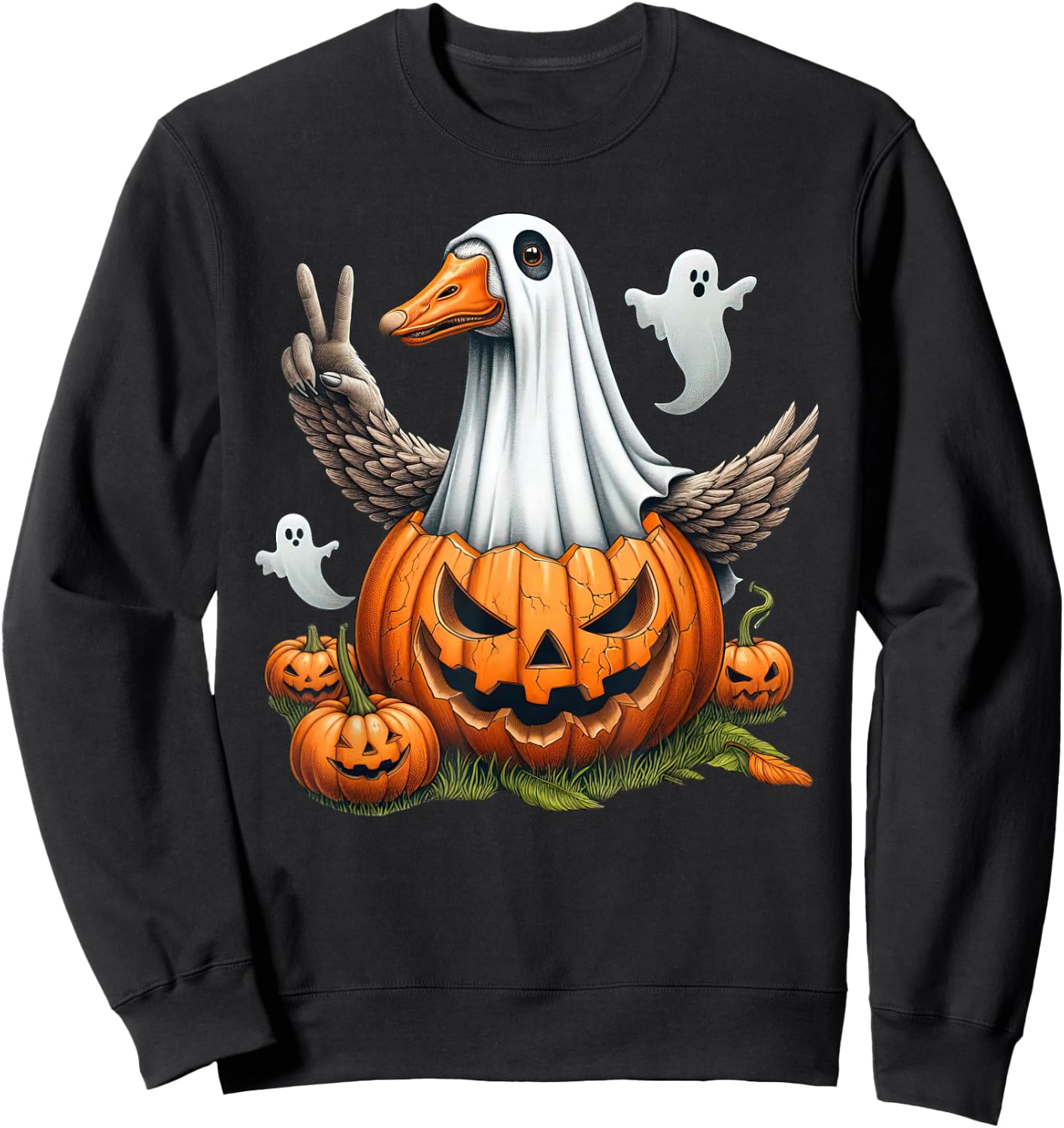 Funny Goose Boo Halloween Ghost Kids Sweatshirt - Sweatshirt | Black