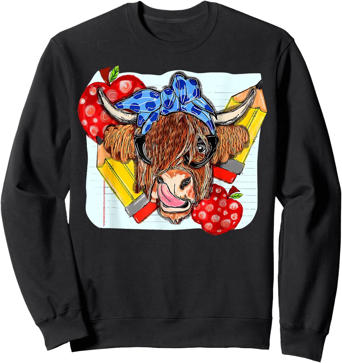 Highland Cow Teacher Western Country Funny Teacher Life Men Women Sweatshirt - Sweatshirt | Black