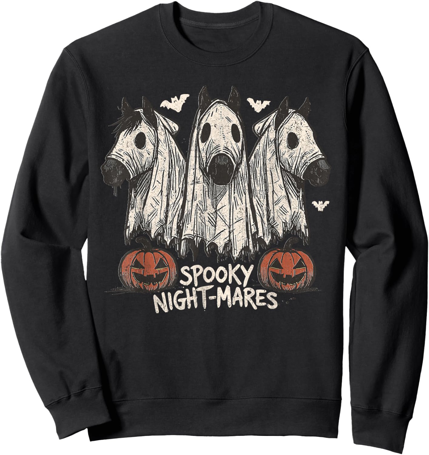 Spooky Night-Mares Halloween Horse Ghost Funny Spooky Season Sweatshirt - Sweatshirt | Black