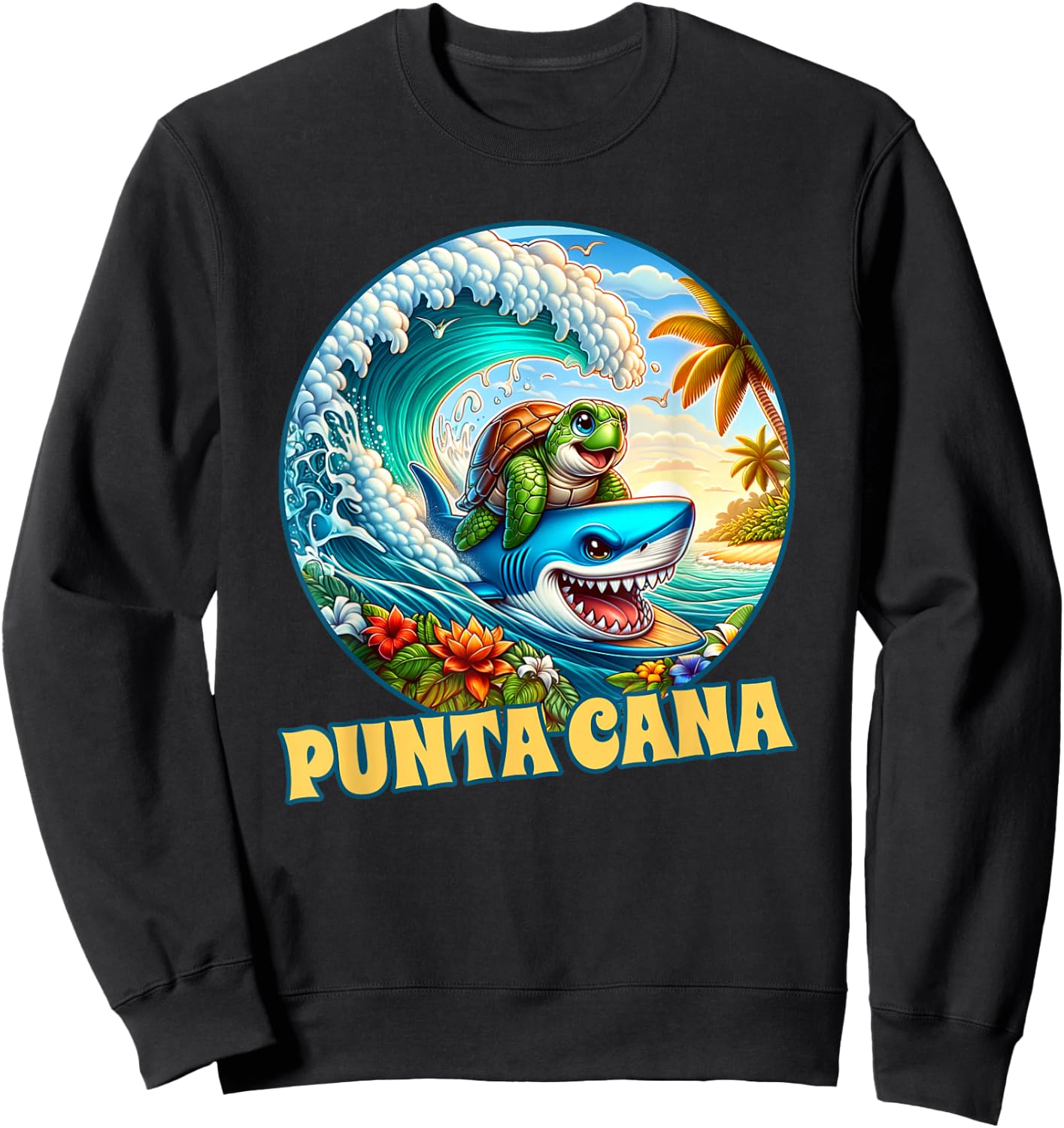 Punta Cana Surfing Sea Turtle and Shark Sweatshirt - Sweatshirt | Black