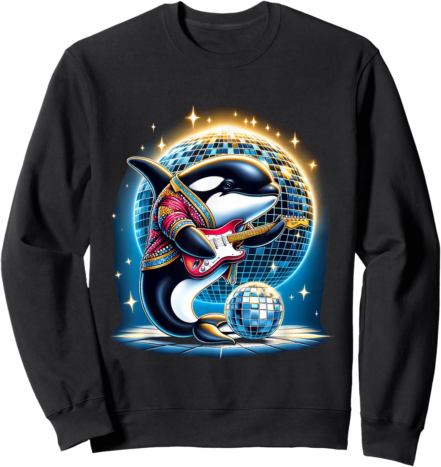 Disco Ball Guitar Orca Whale Sweatshirt - Sweatshirt | Black
