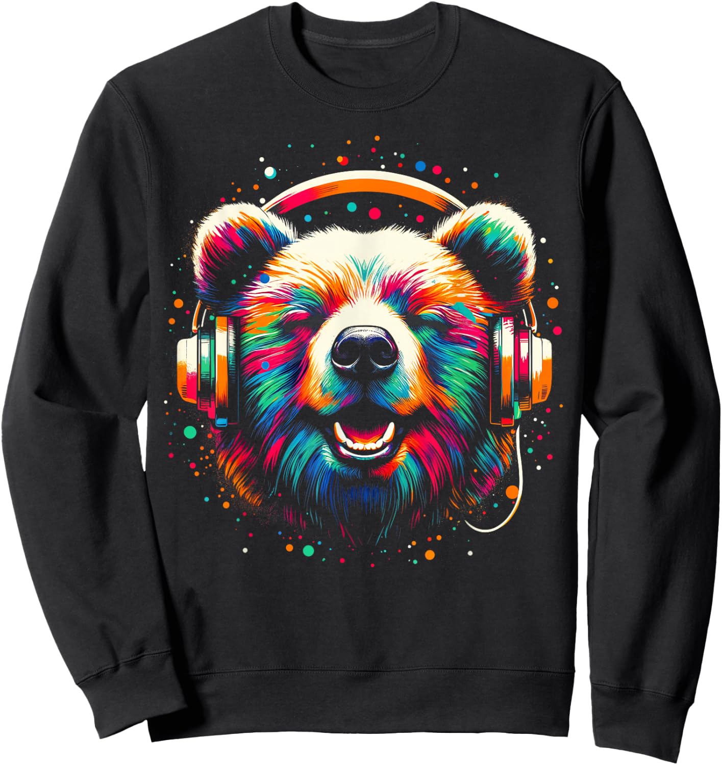 Cool Bear Headphone Music Art Christmas Birthday Sweatshirt - Sweatshirt | Black