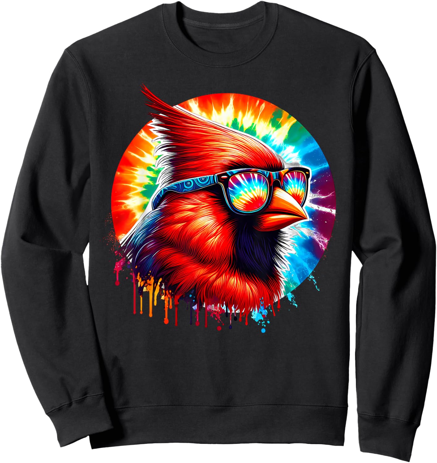 Cool Tie Dye Cardinal Sunglasses Bird Illustration Art Sweatshirt - Sweatshirt | Black