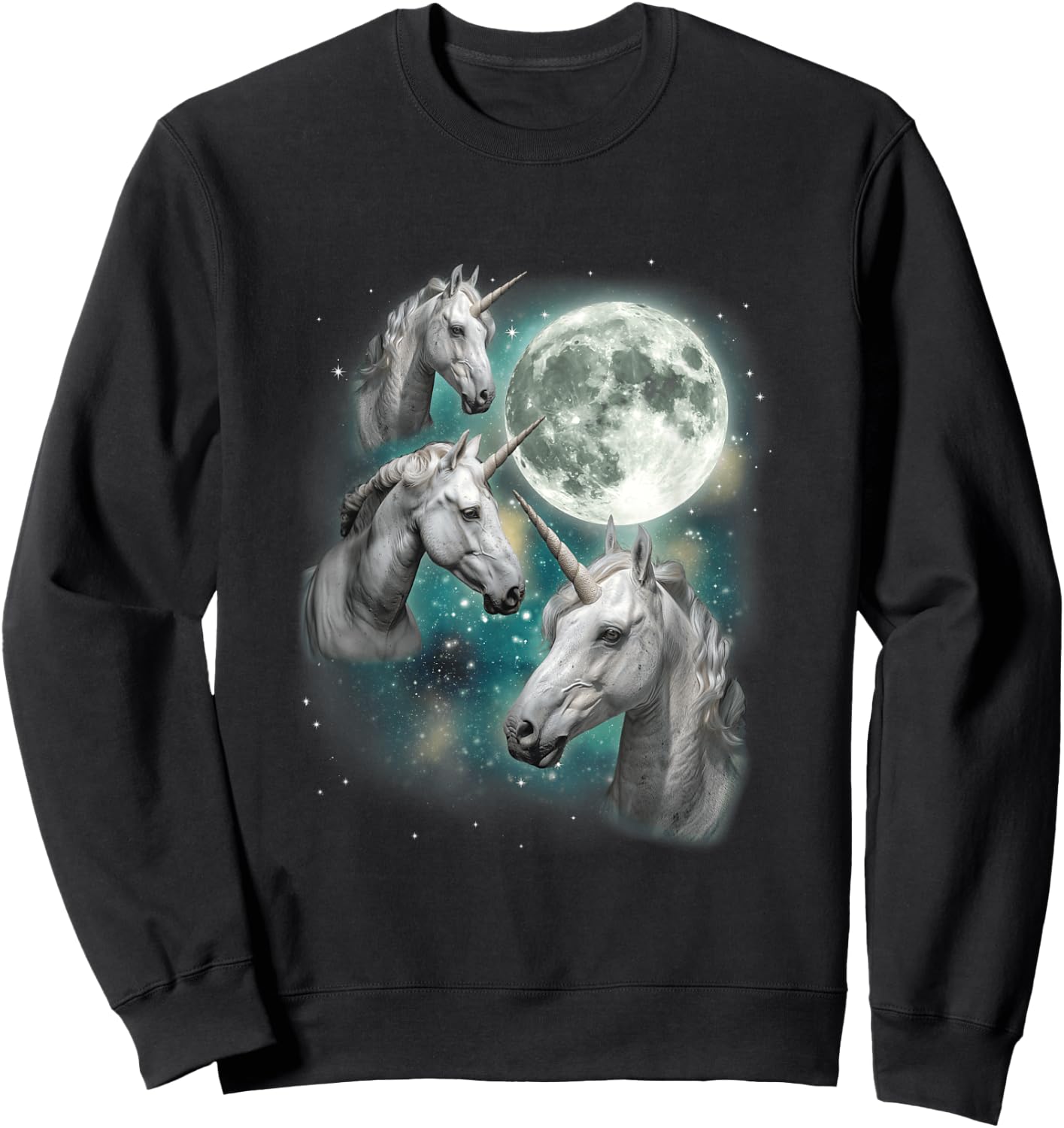 Three Unicorn Moon | 3 Magical Fantasy Mythic Horned Unicorn Sweatshirt - Sweatshirt | Black