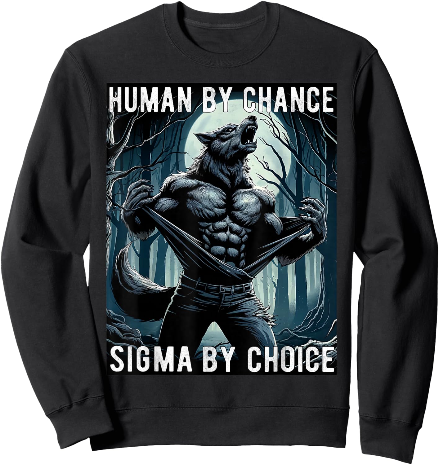 Human By Chance Sigma By Choice Cool Funny Wolf Meme Sweatshirt - Sweatshirt | Black