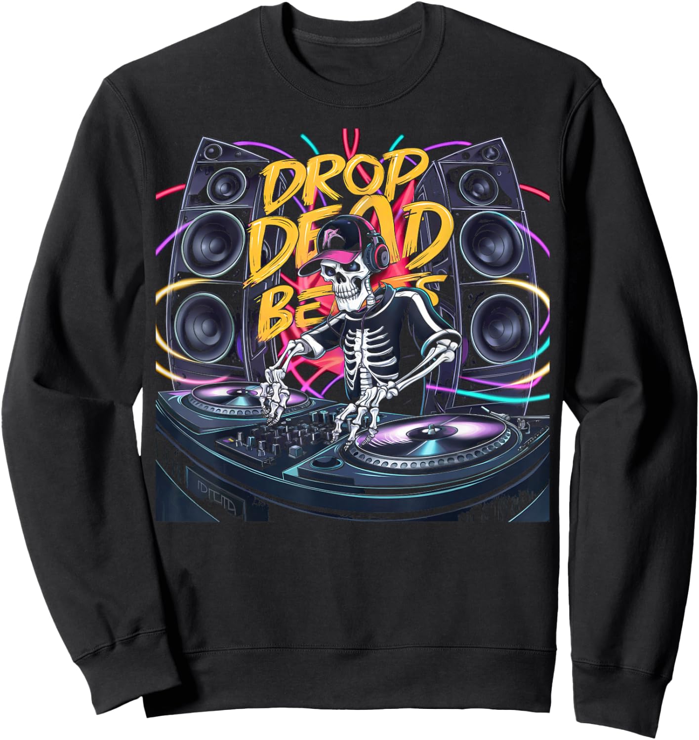 Drop Dead Beats Halloween Skeleton DJ Party Music Sweatshirt - Sweatshirt | Black