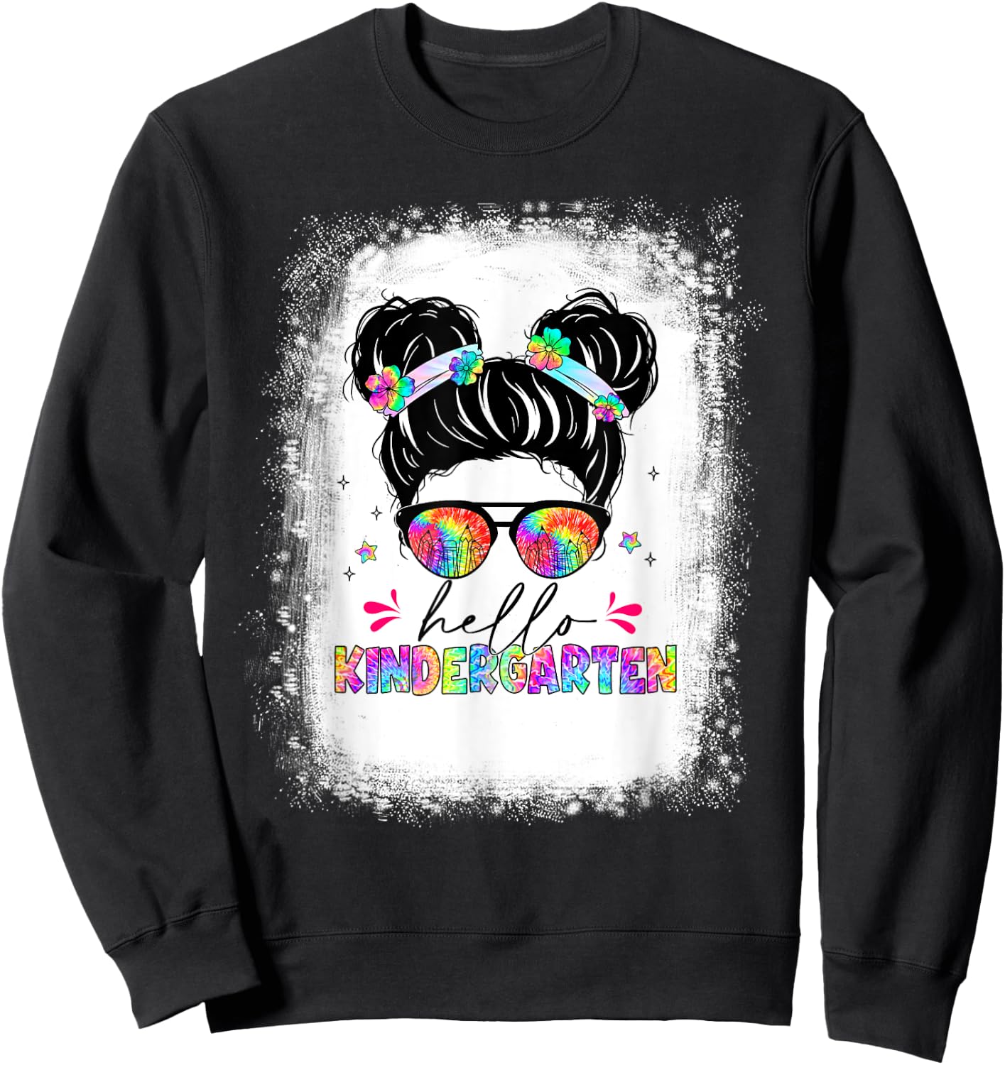 Hello Kindergarten shirt messy bun tie dye back to school Sweatshirt - Sweatshirt | Black