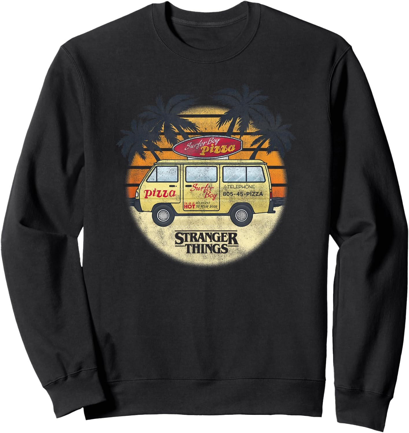 Stranger Things 4 Surfer Boy Pizza Van Sweatshirt - Sweatshirt | Black