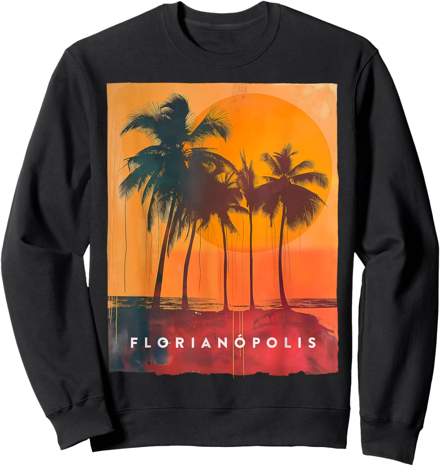 Florianopolis Brazil Retro Beach Sunset Vintage Palm Trees Women Sweatshirt - Sweatshirt | Black