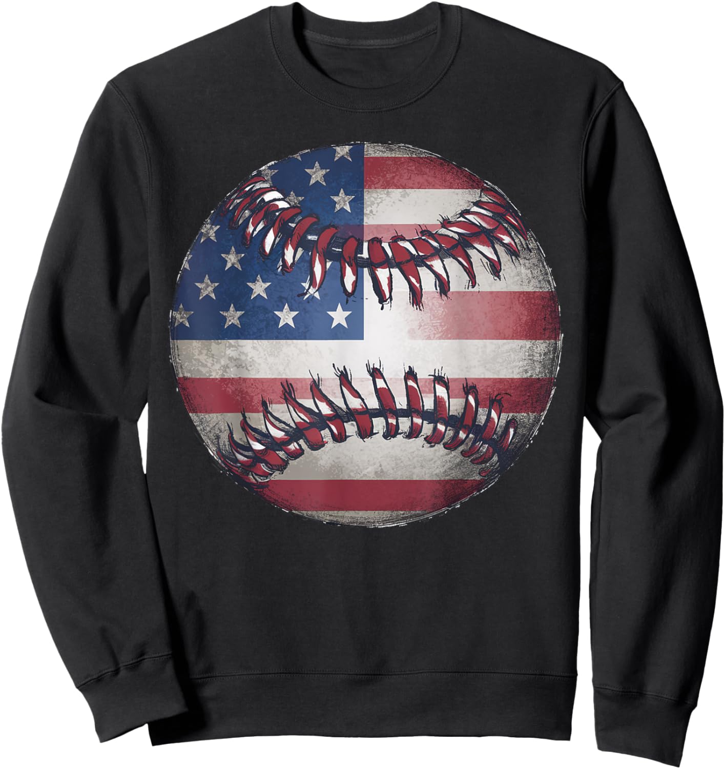 American Flag Baseball Player Bat Fan Catcher Pitcher USA Women Kids Men Sweatshirt - Sweatshirt | Black