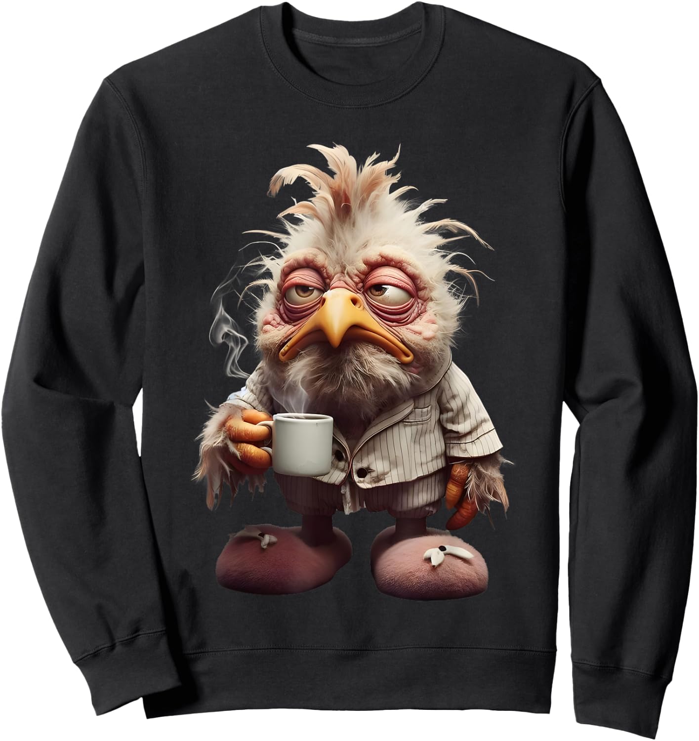 Funny Coffee Chicken Art Print Sweatshirt - Sweatshirt | Black