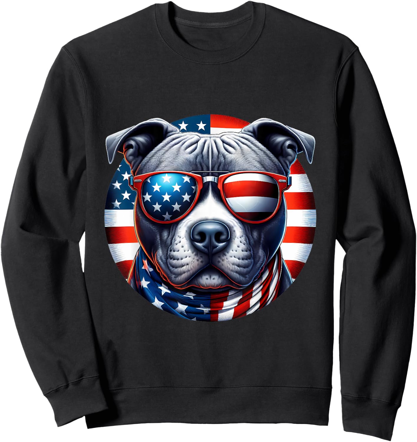 4th of July Pit Bull Wearing Sunglasses American Flag Bully Sweatshirt - Sweatshirt | Black