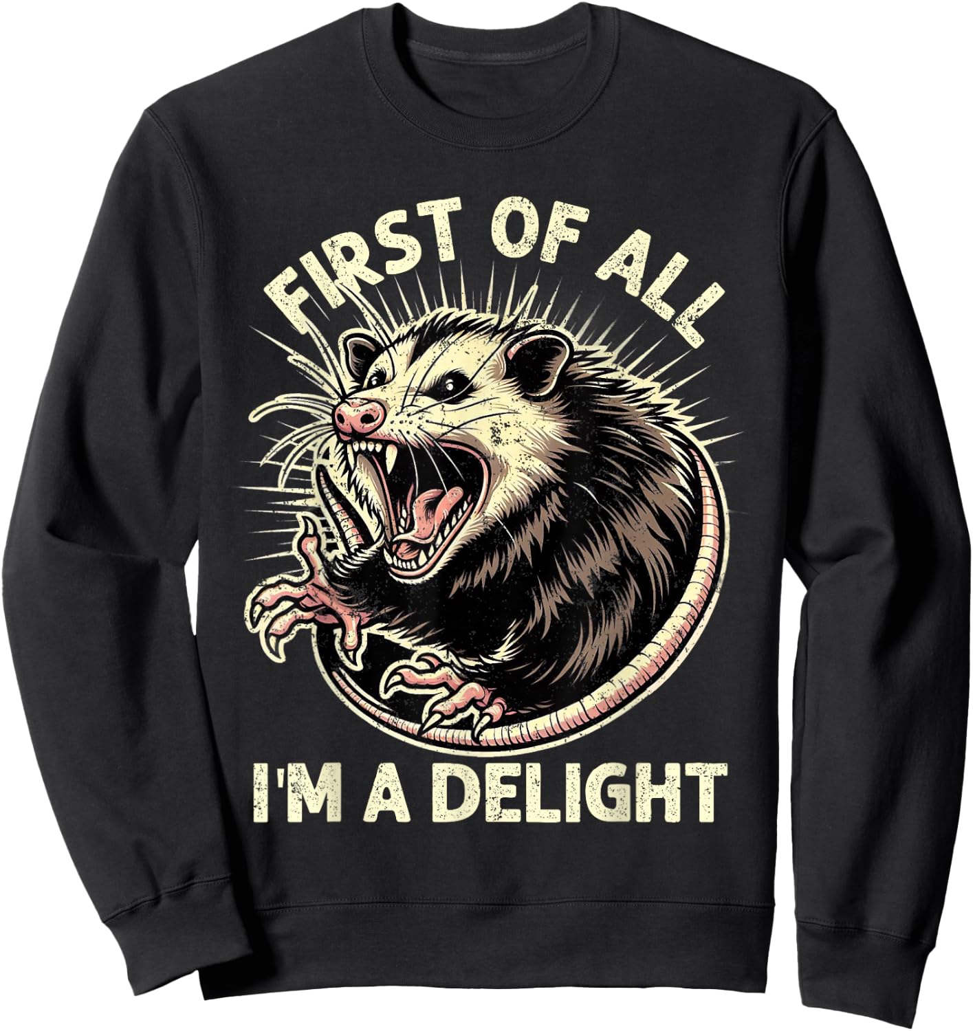 First Of All I'm A Delight Sarcastic Possum Angry Opossum Sweatshirt - Sweatshirt | Black