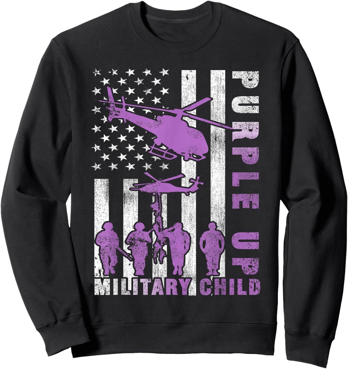 Military Child Purple Up American Flag Helicopter Shirt Kids Sweatshirt - Sweatshirt | Black