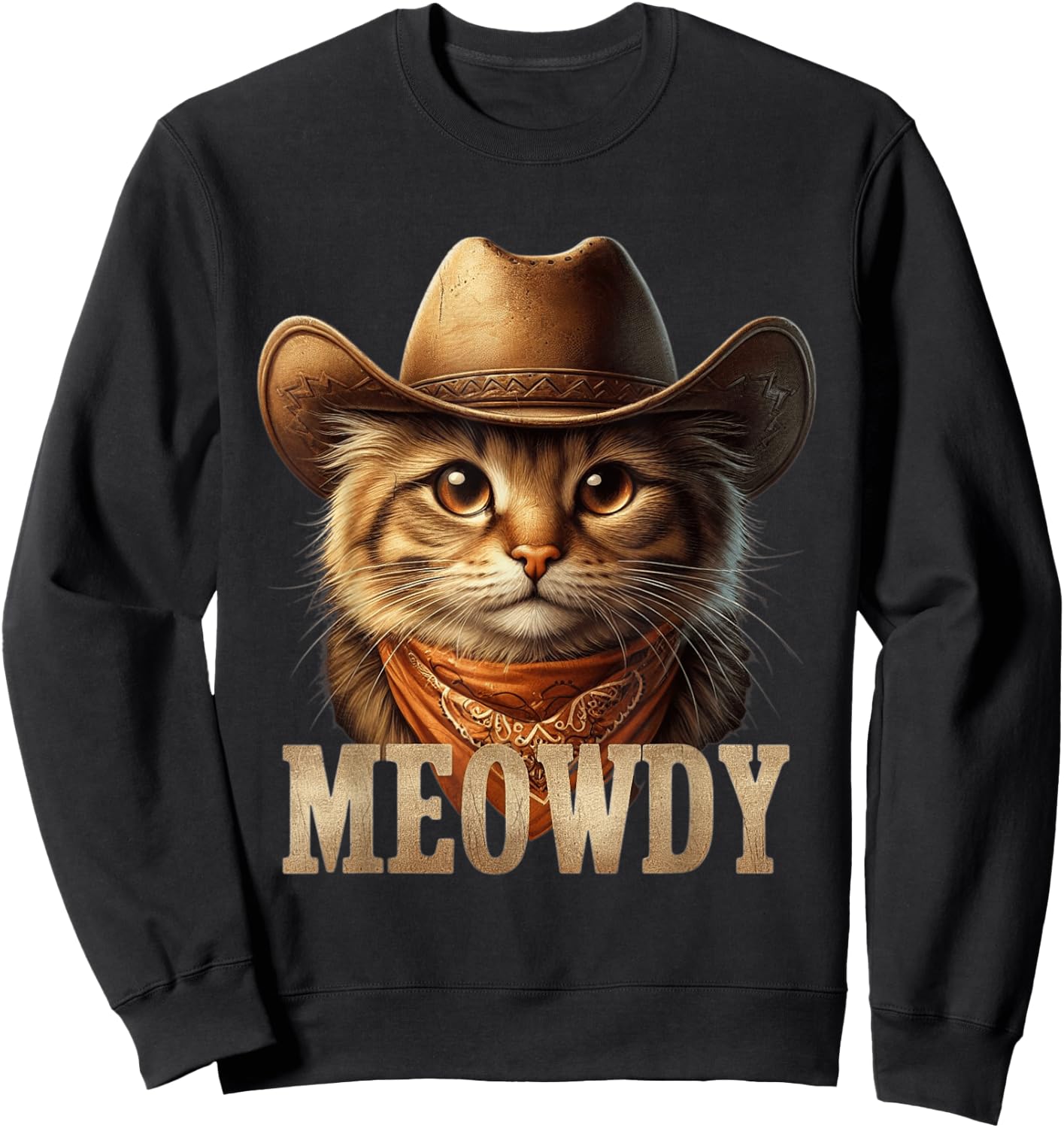 Meowdy Cat Funny Texas Cat Vintage Country Music Cat Cowboy Sweatshirt - Sweatshirt | Black