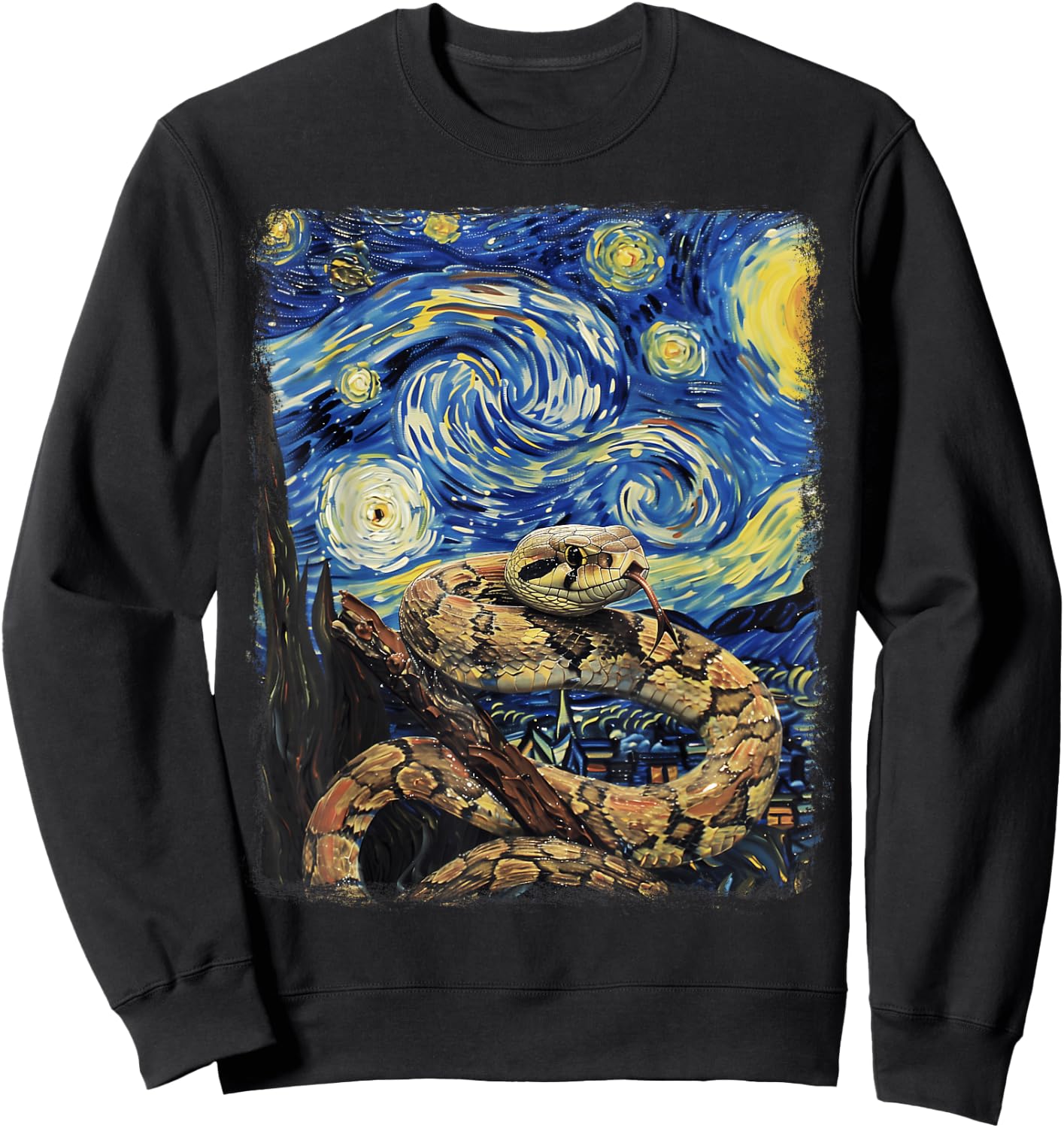 Snake Snakes Starry Night Painting Sweatshirt - Sweatshirt | Black