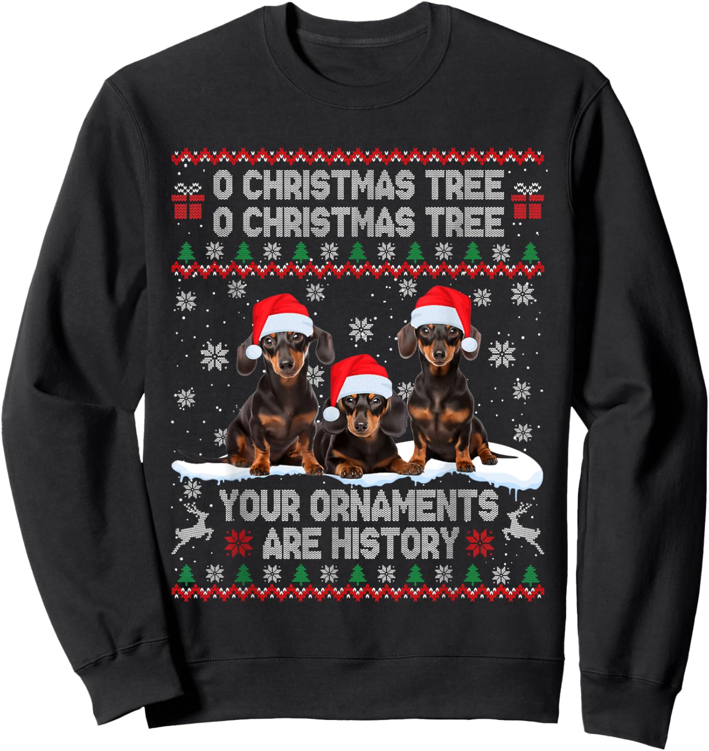 Dachshund Dog Ugly Sweater Christmas Light Xmas Pajama Men Women Kids Sweatshirt - Sweatshirt | Black